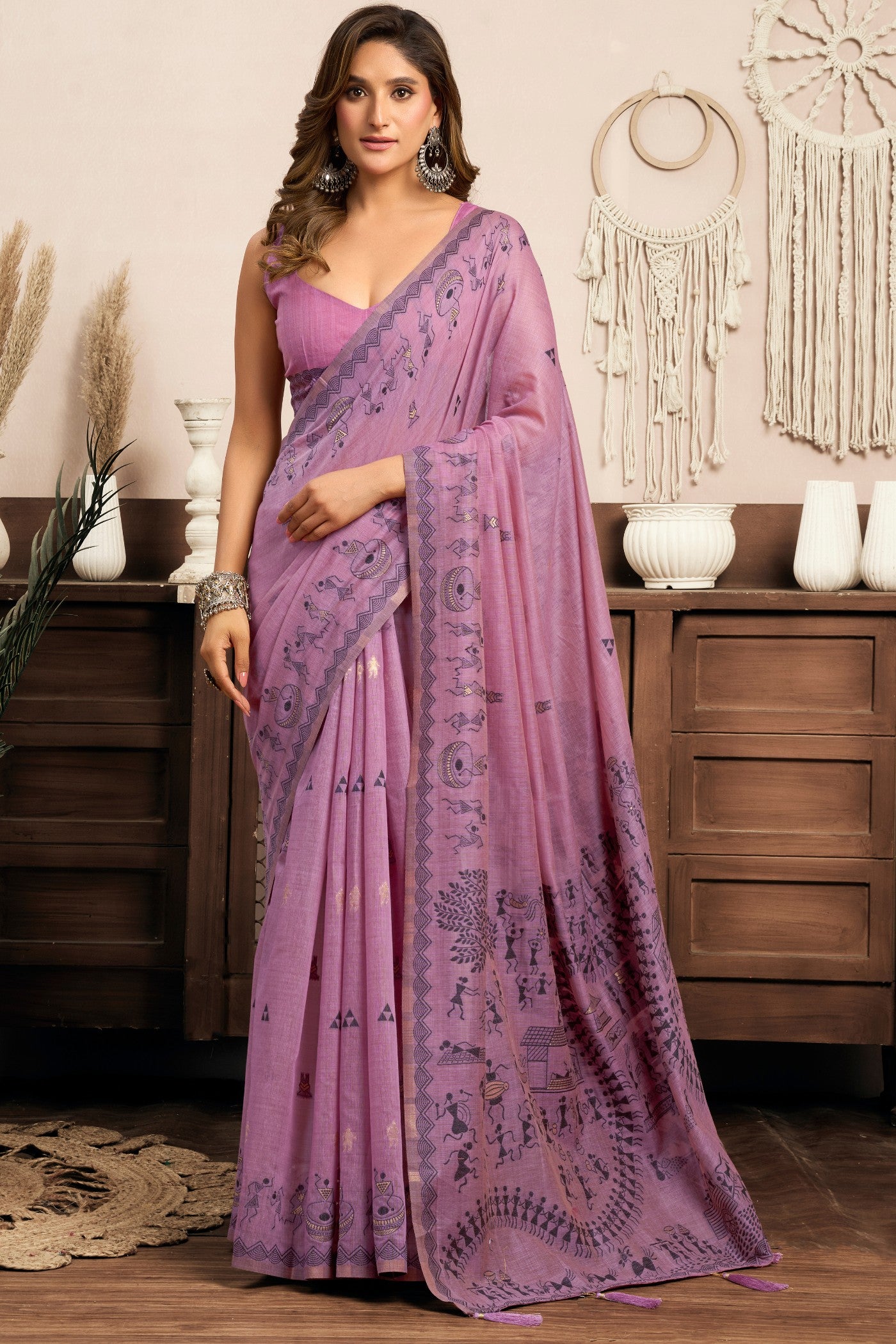 Buy MySilkLove Heliotrope Purple Woven Modal Cotton Saree Online