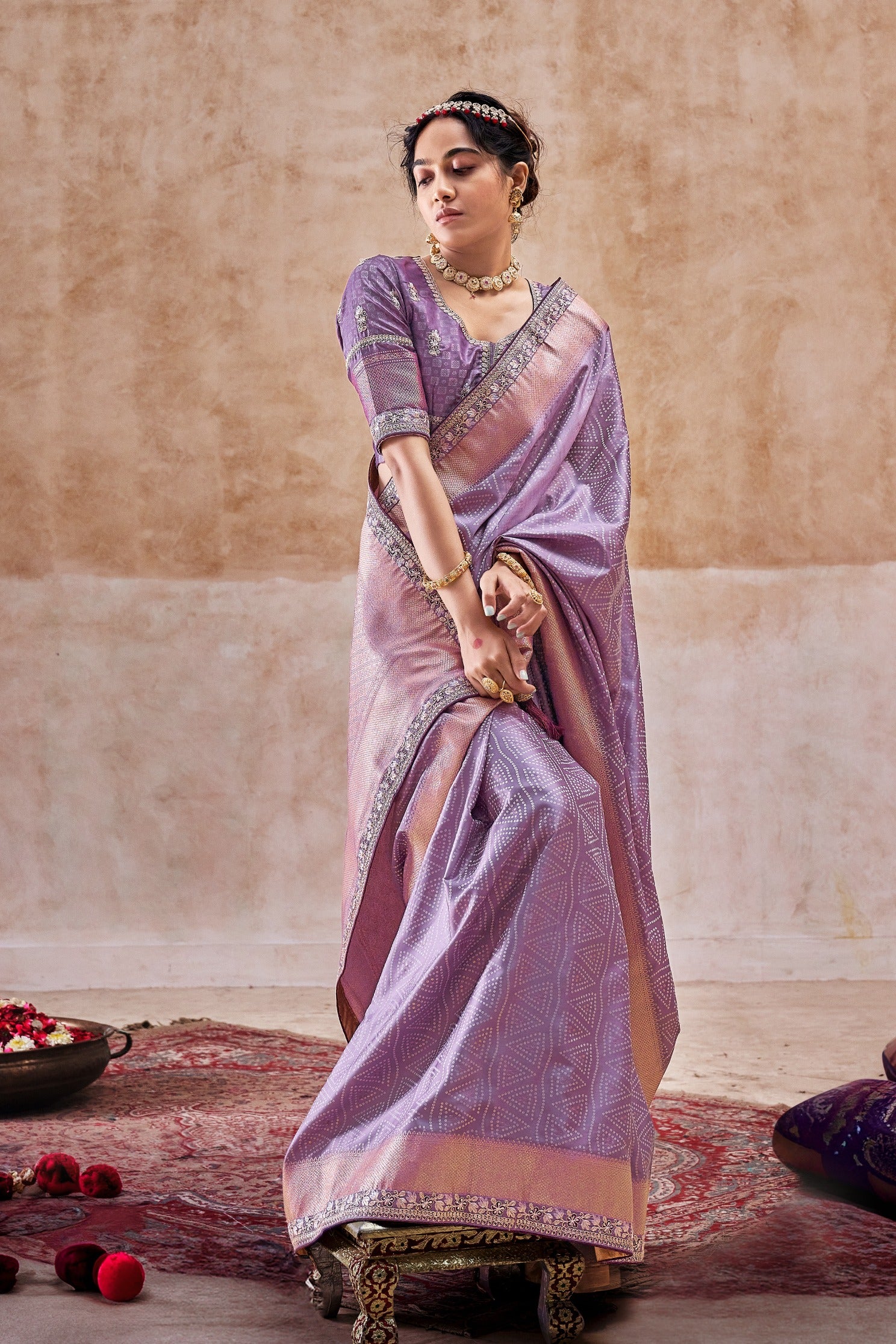 Buy MySilkLove Bush Purple Embroidered Satin Silk Saree Online