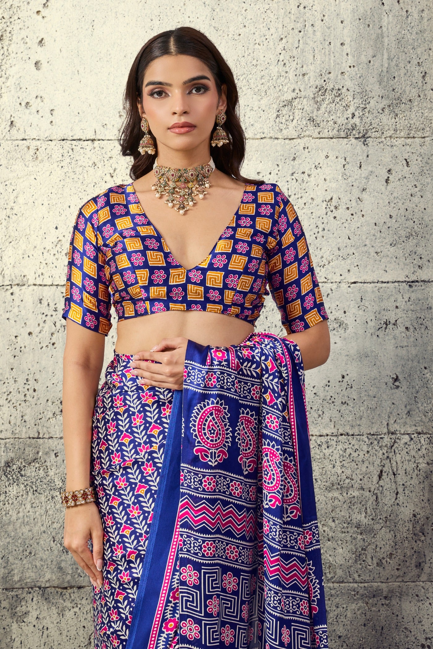 Buy MySilkLove Insolent Purple Modal Ajrakh Satin Printed Silk Saree Online