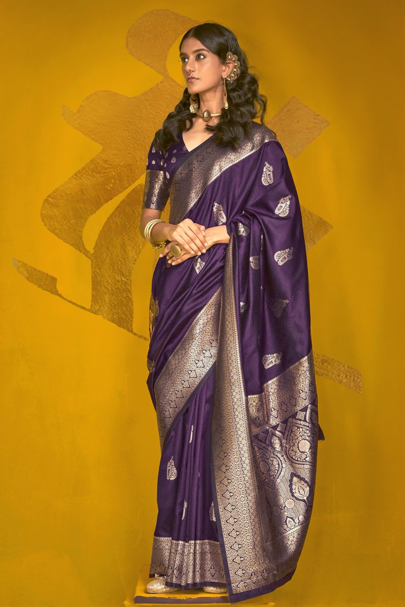 Buy MySilkLove Mulberry Purple Banarasi Handloom Silk Saree Online