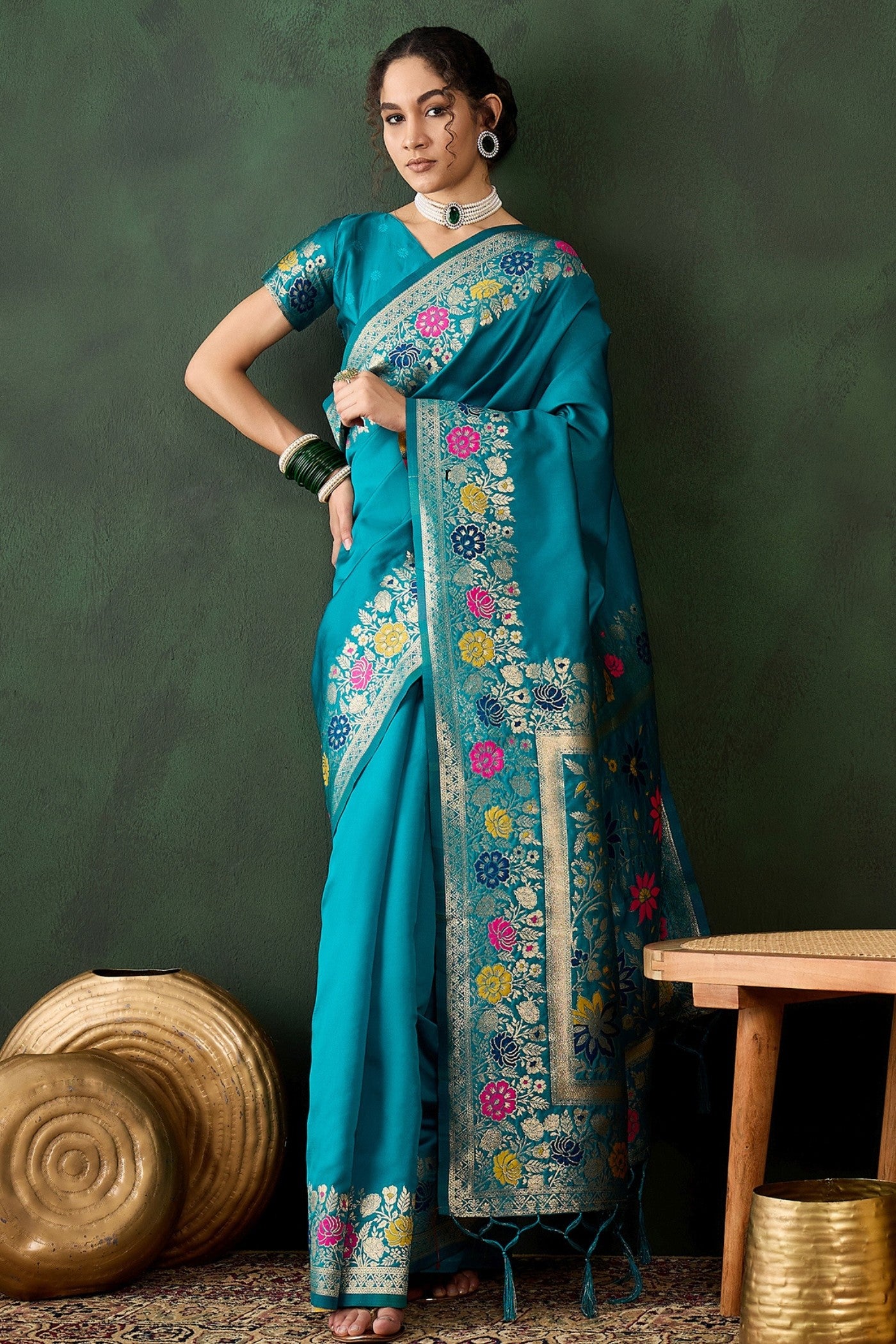 Buy MySilkLove Boston Blue Banarasi Designer Saree Online