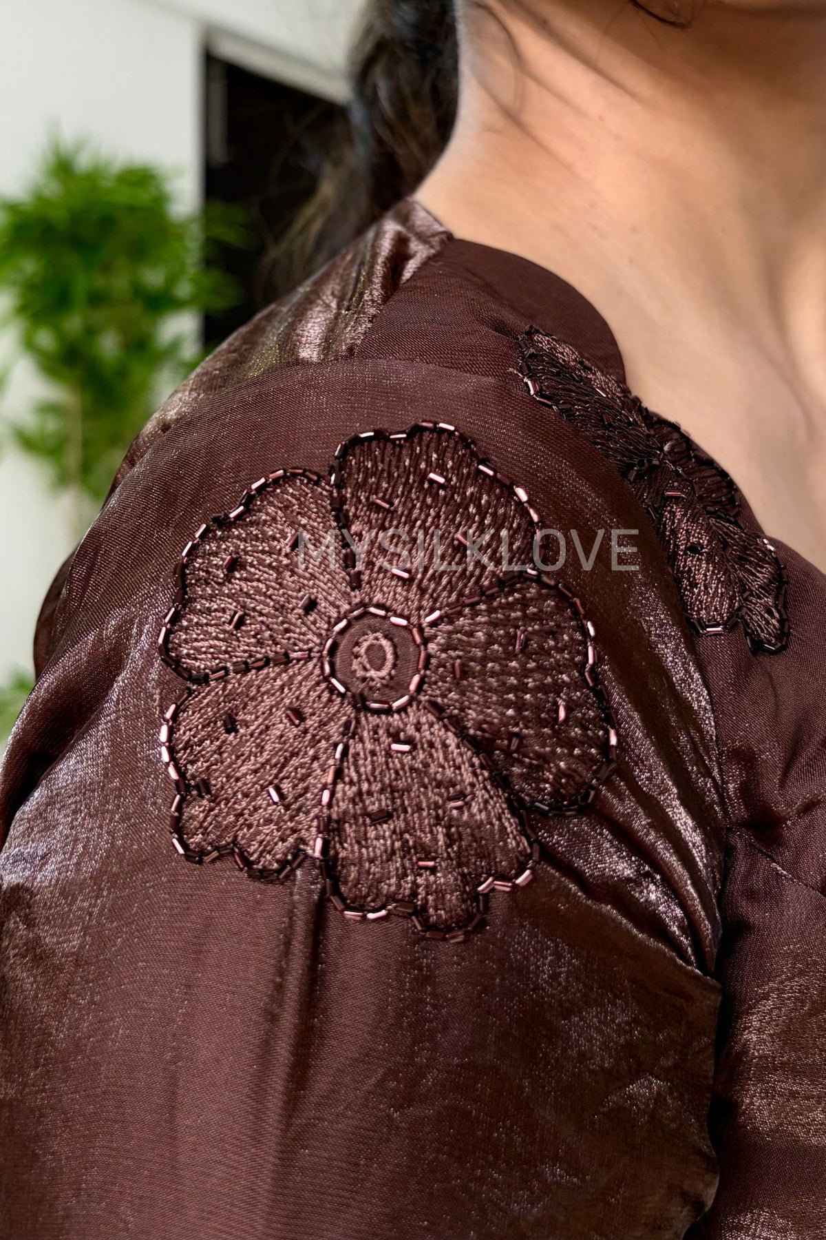 Buy MySilkLove Chocolate Brown Designer Sequin Embroidery Work Saree Without Blouse Online