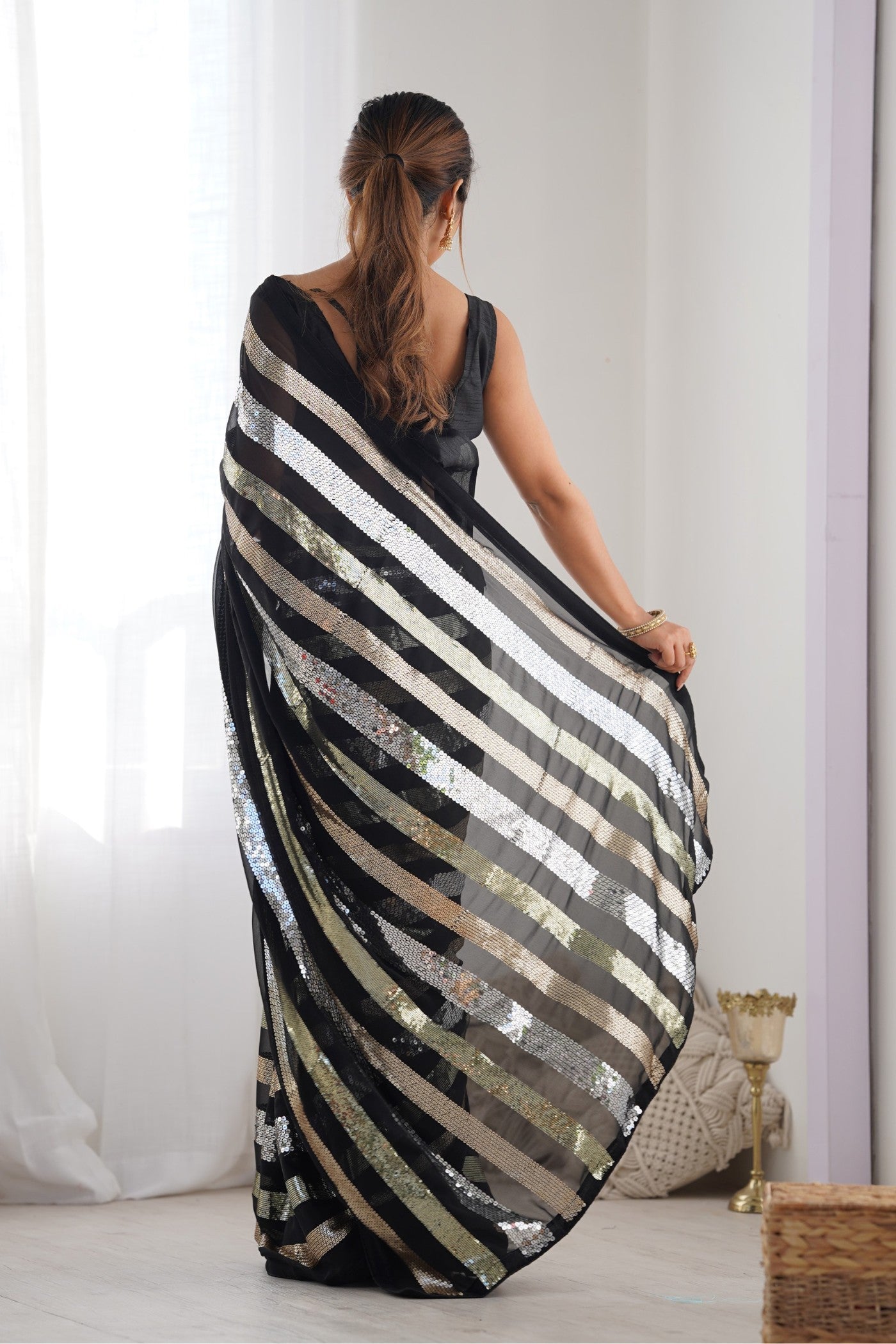 Buy MySilkLove Stone Black Georgette Partywear Saree Online