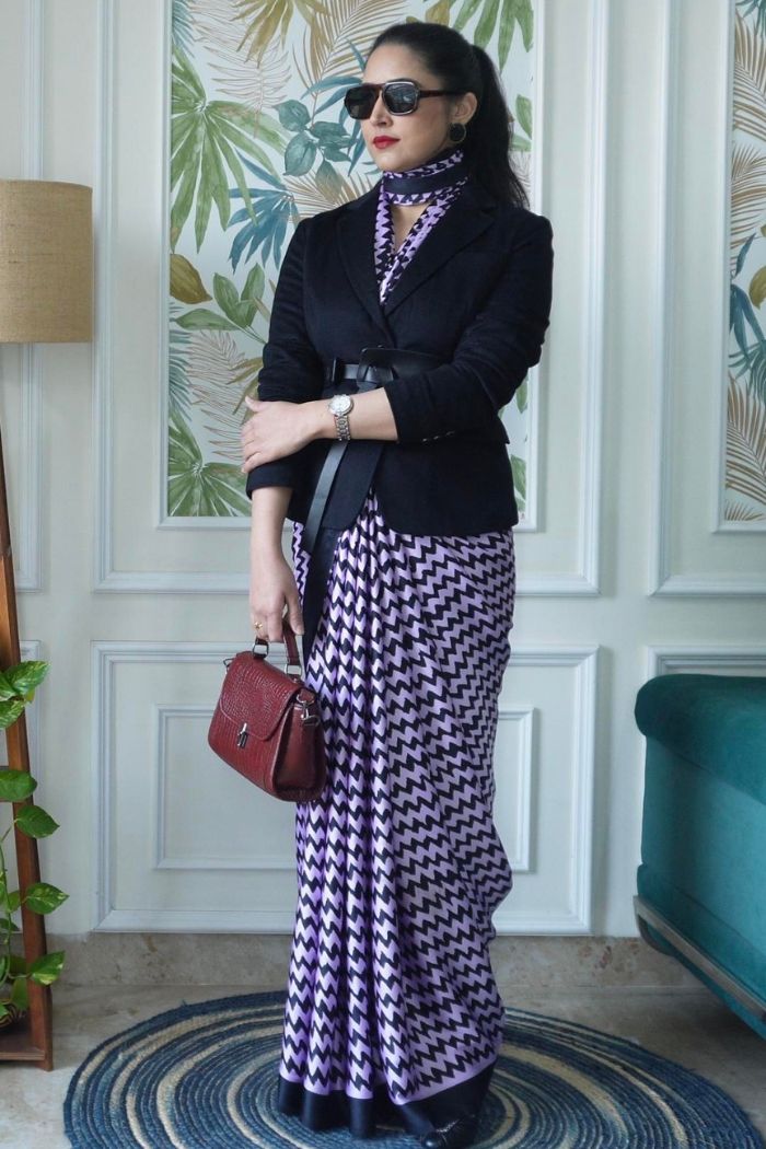 Buy MySilkLove Lilac Purple Printed Satin Crepe Silk Saree Online