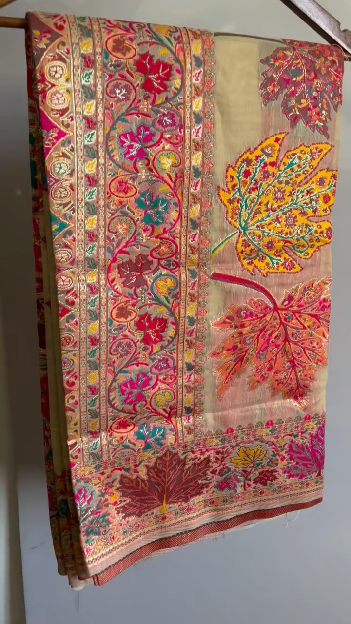 Buy MySilkLove Daisy White Kashmiri Handloom Jamewar Saree Online