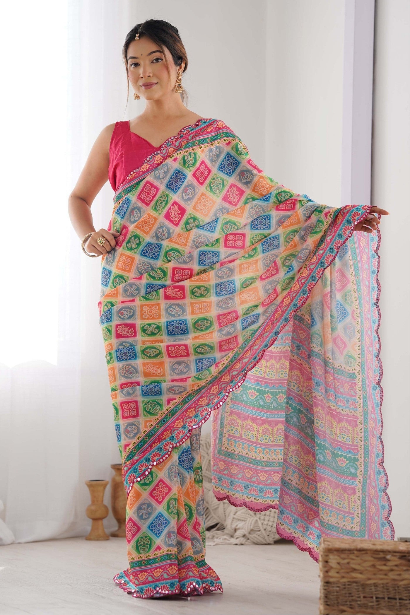 Buy MySilkLove Multicolor Digital Printed Chinon Saree Online