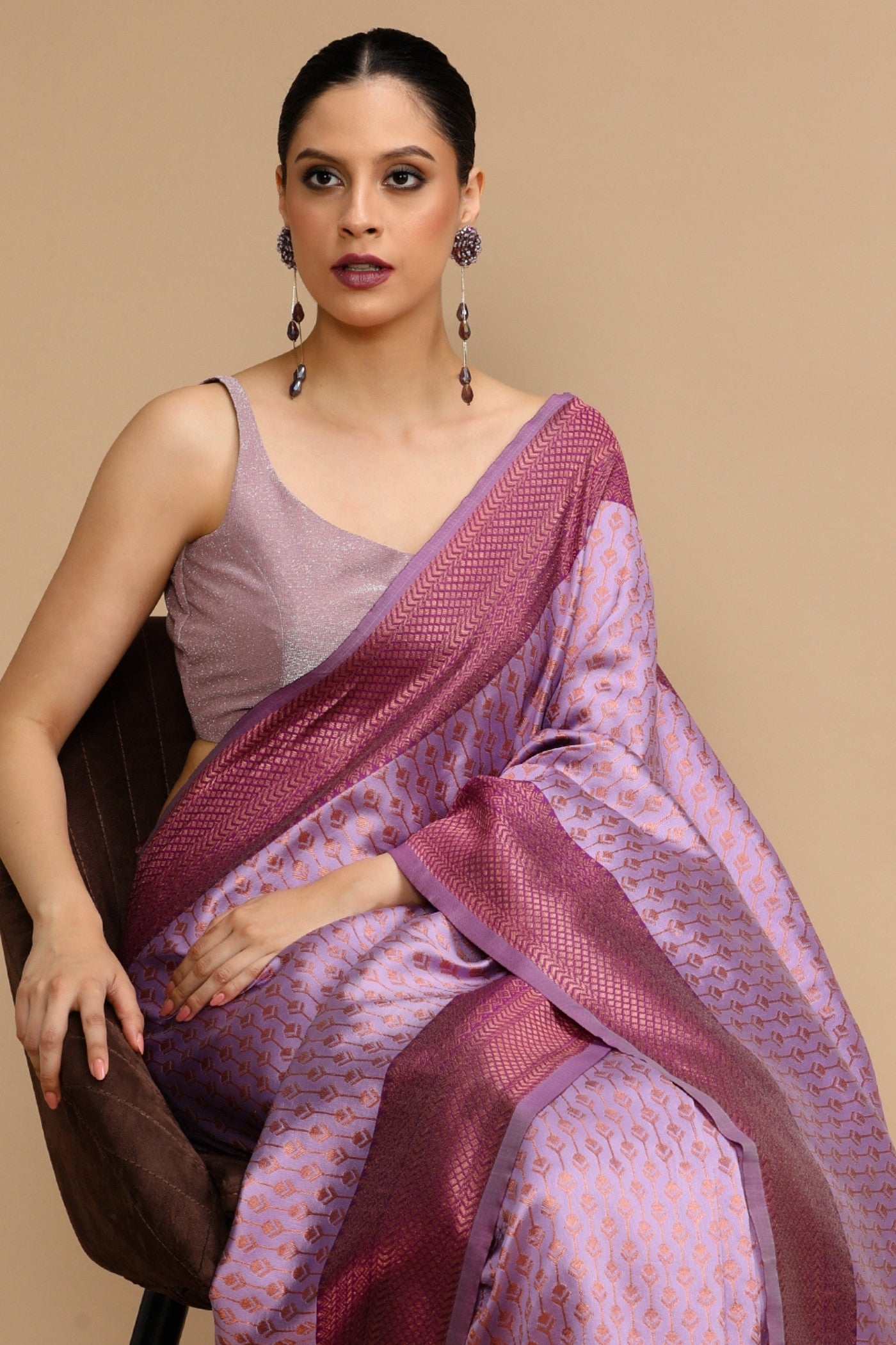 Buy MySilkLove Tyrian Purple Woven Jacquard Lichi Silk Saree Online