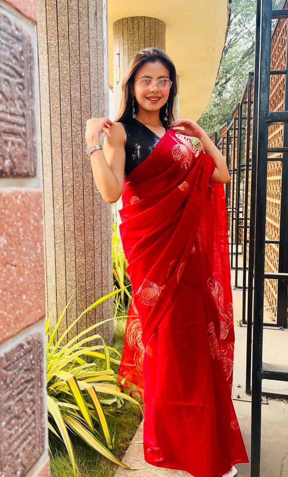 Buy MySilkLove Fire Rose Red Munga Handloom Cotton Saree Online