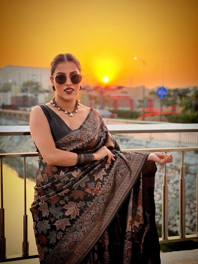 Buy MySilkLove Coral Black Banarasi Soft Silk Saree Online