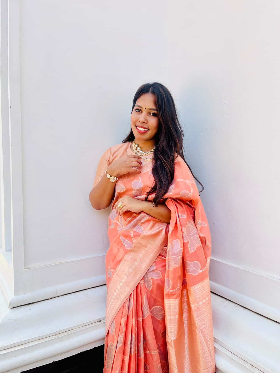 Buy MySilkLove Plum Peach Woven Banarasi Linen Saree Online