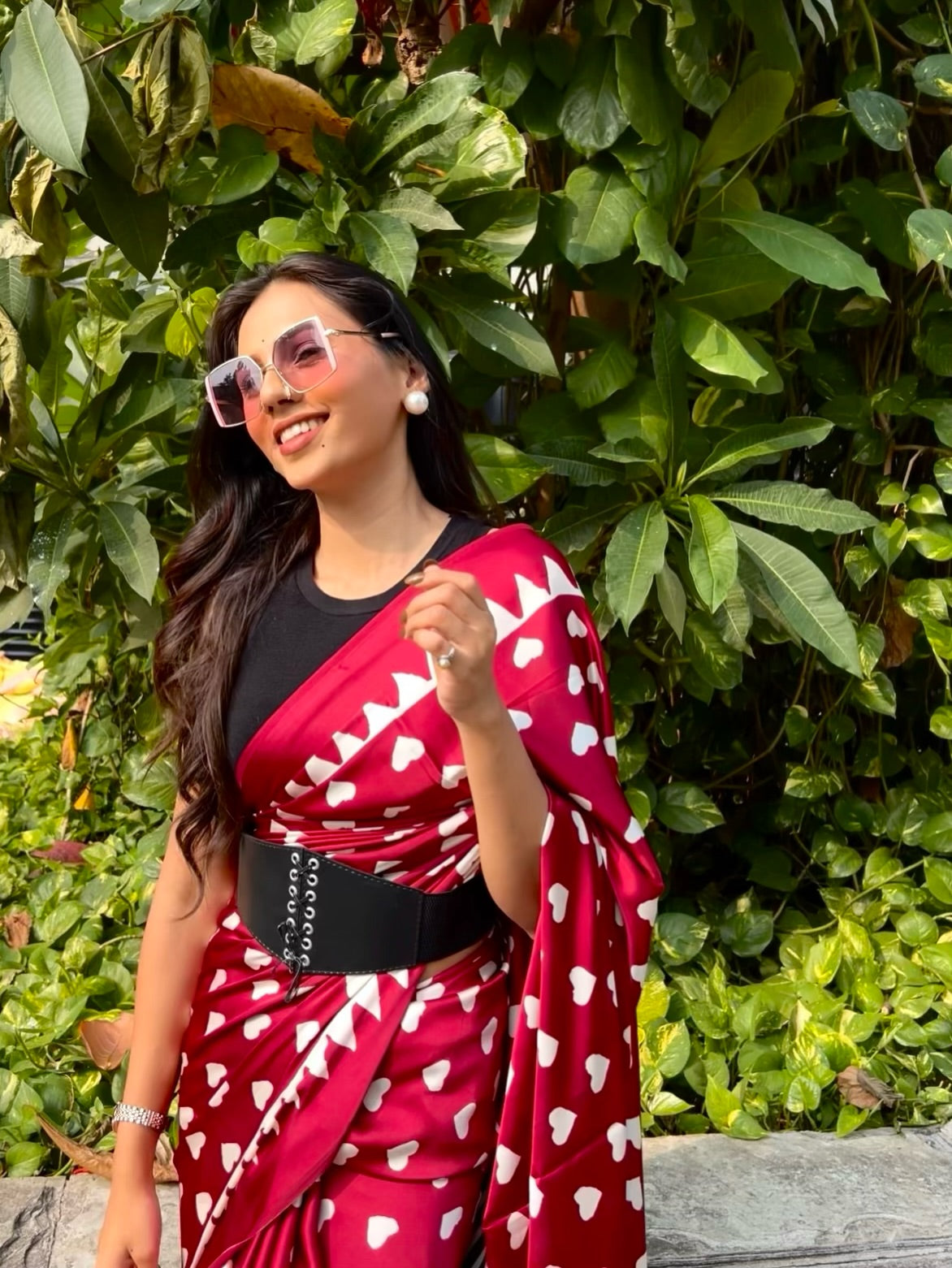 Buy MySilkLove Cherry Red Heart Shaped Printed Satin Crepe Silk Saree Online