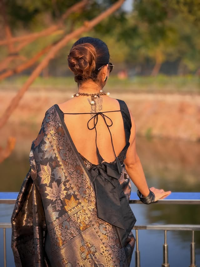 Buy MySilkLove Aged Black Banarasi Soft Silk Saree Online