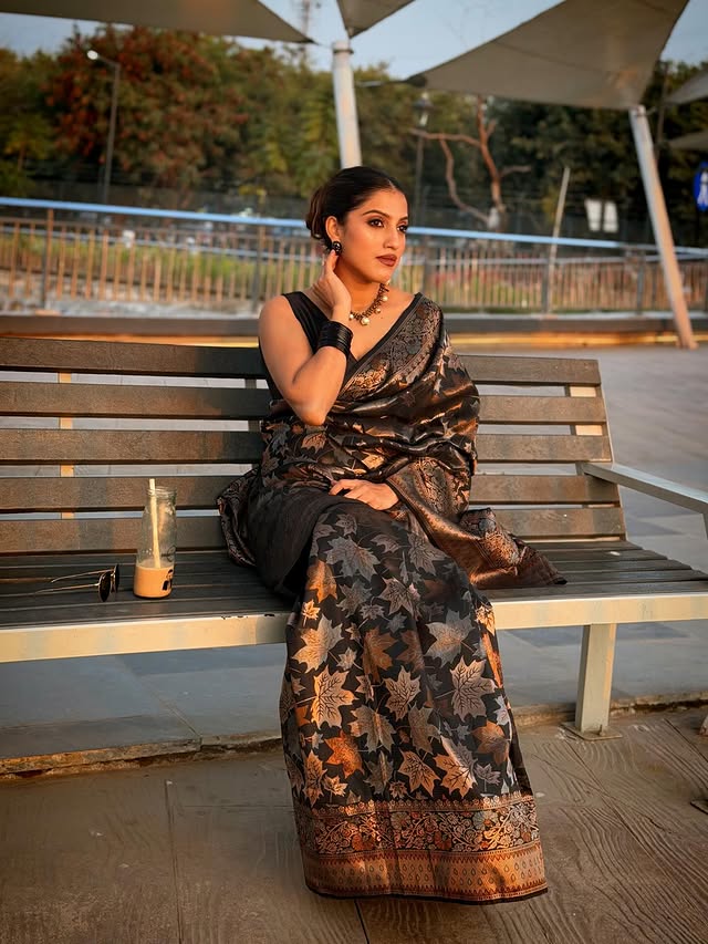 Buy MySilkLove Aged Black Banarasi Soft Silk Saree Online