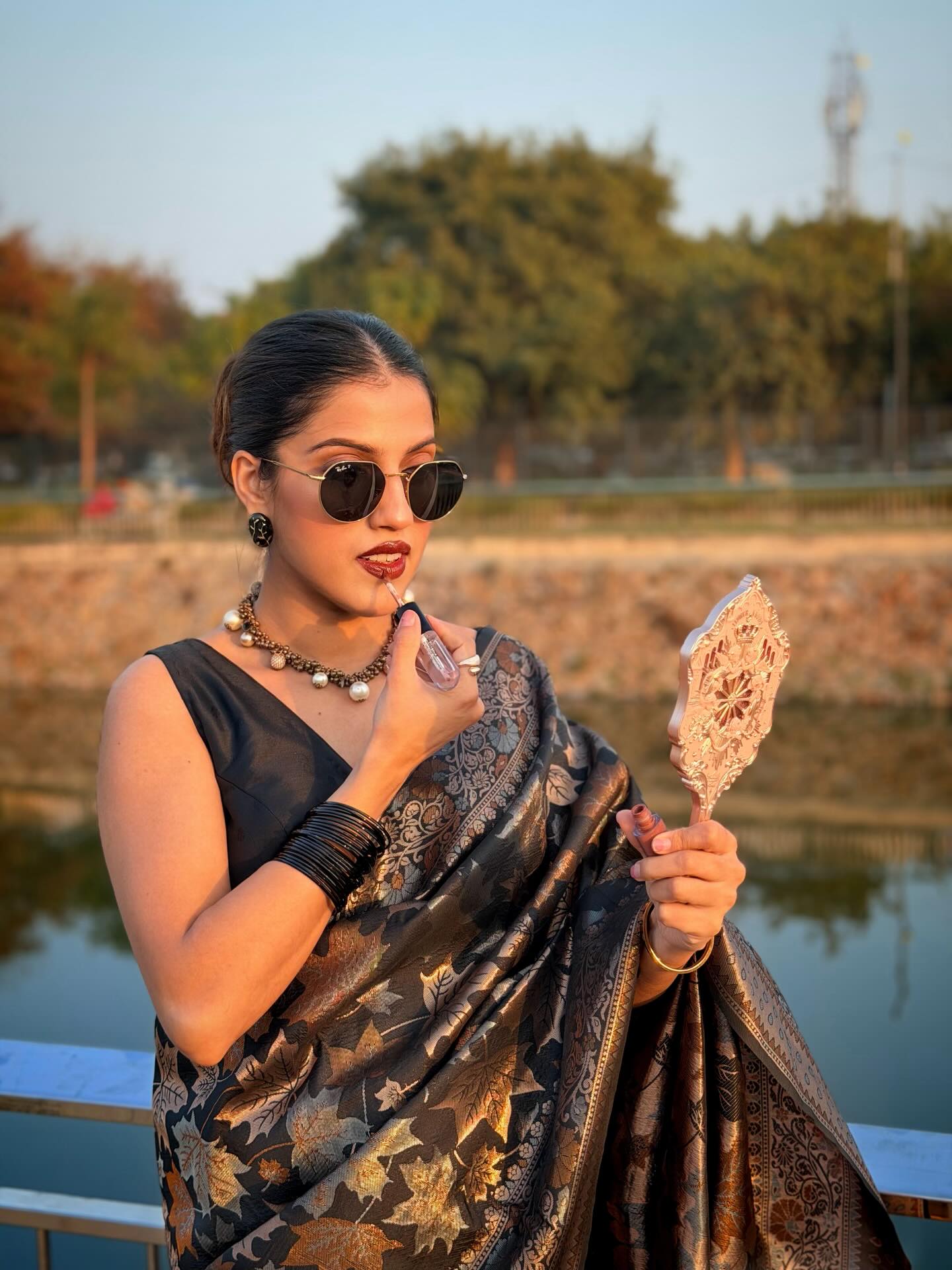 Buy MySilkLove Coral Black Banarasi Soft Silk Saree Online