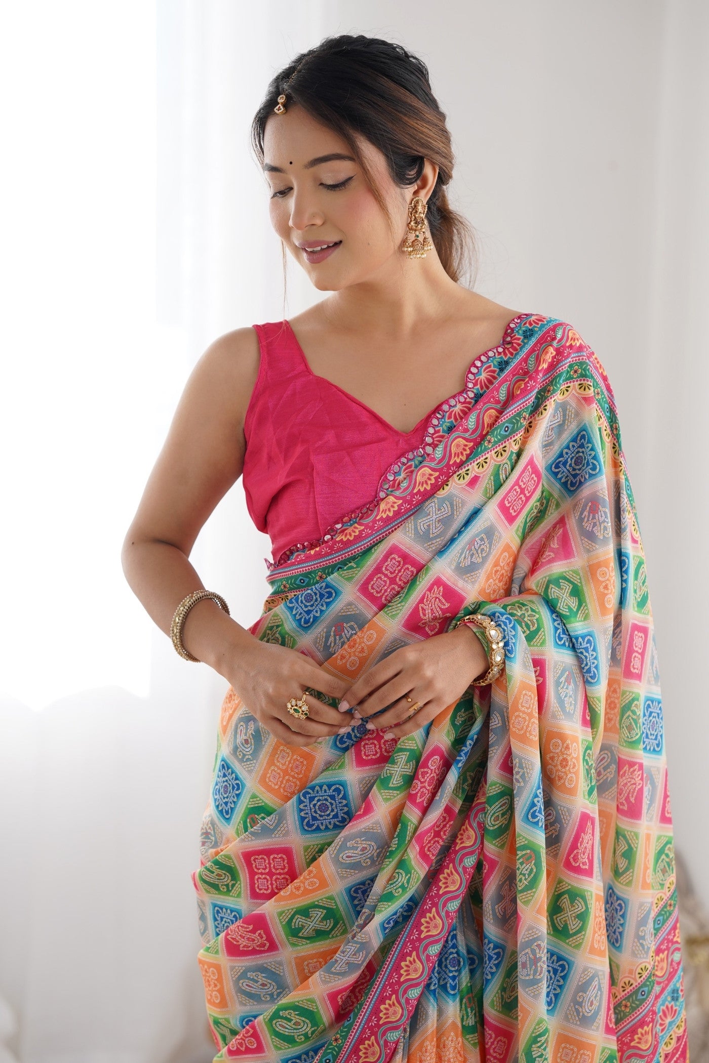 Buy MySilkLove Multicolor Digital Printed Chinon Saree Online