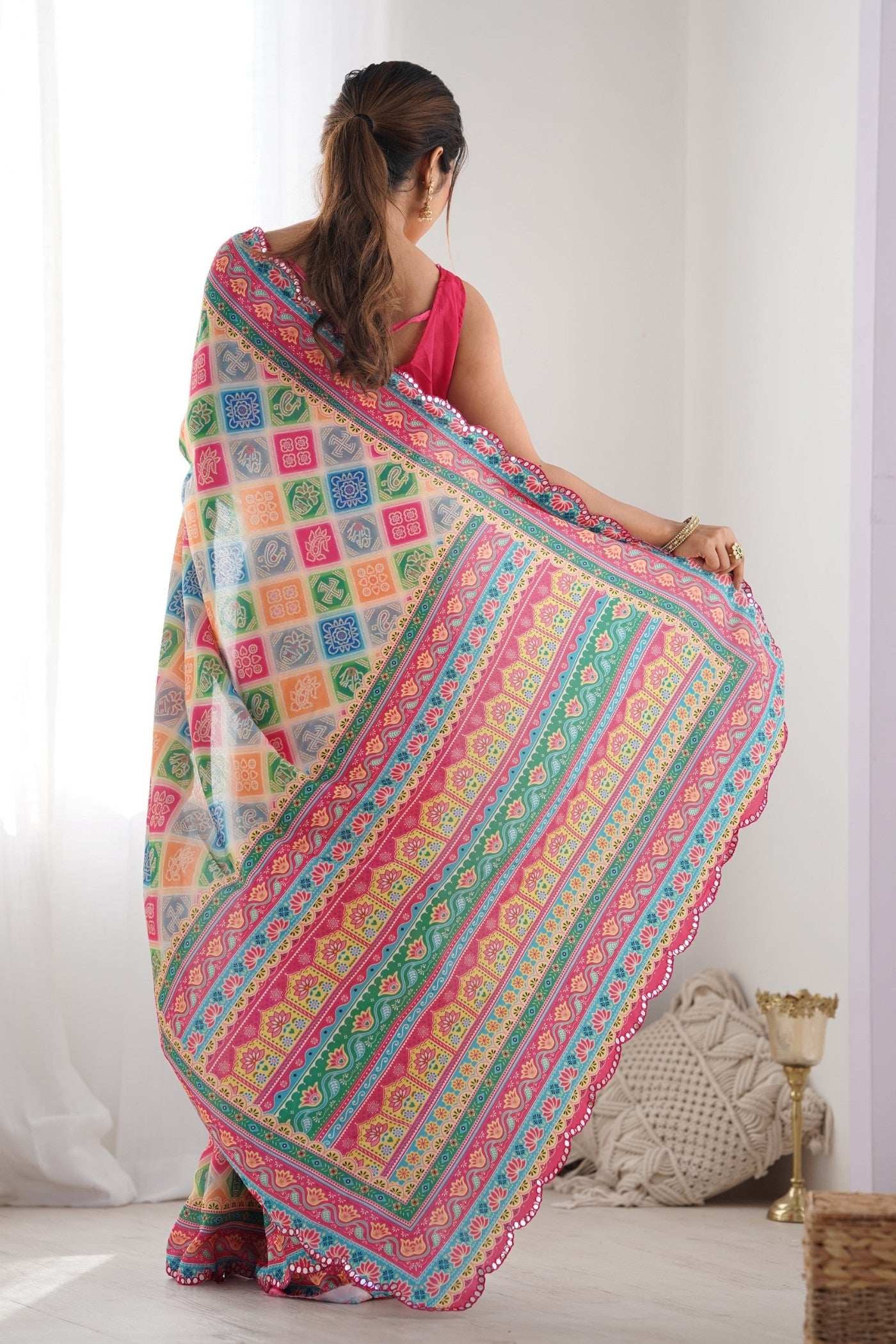 Buy MySilkLove Multicolor Digital Printed Chinon Saree Online