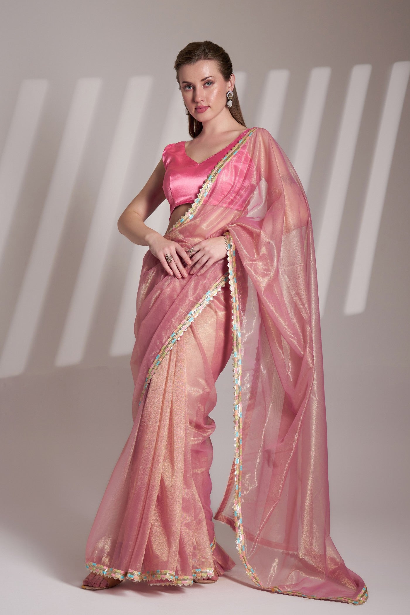 Buy MySilkLove Tulip Pink Partywear Net saree Online