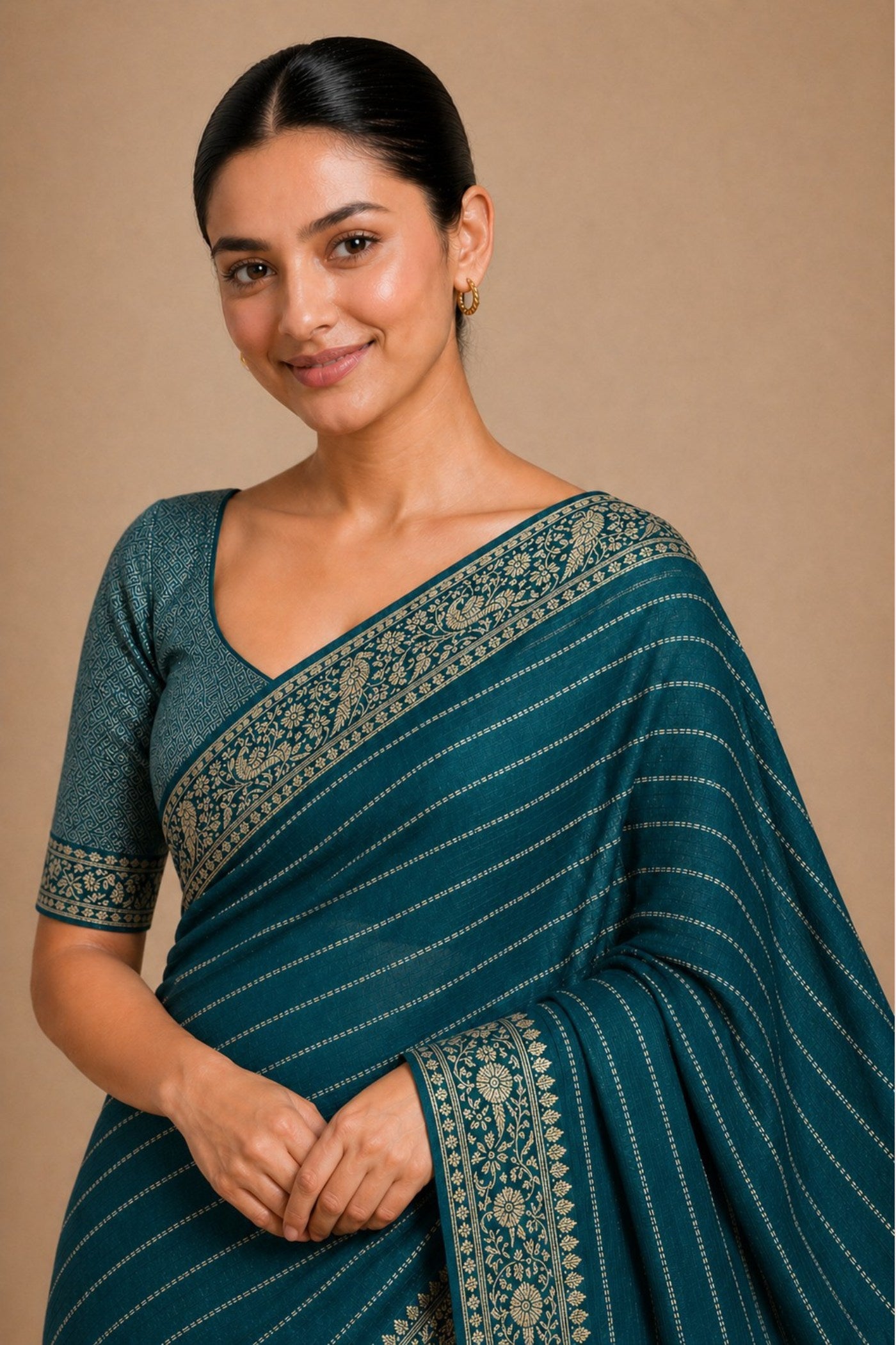 Buy MySilkLove Ocean Blue Woven Chiffon Saree Online