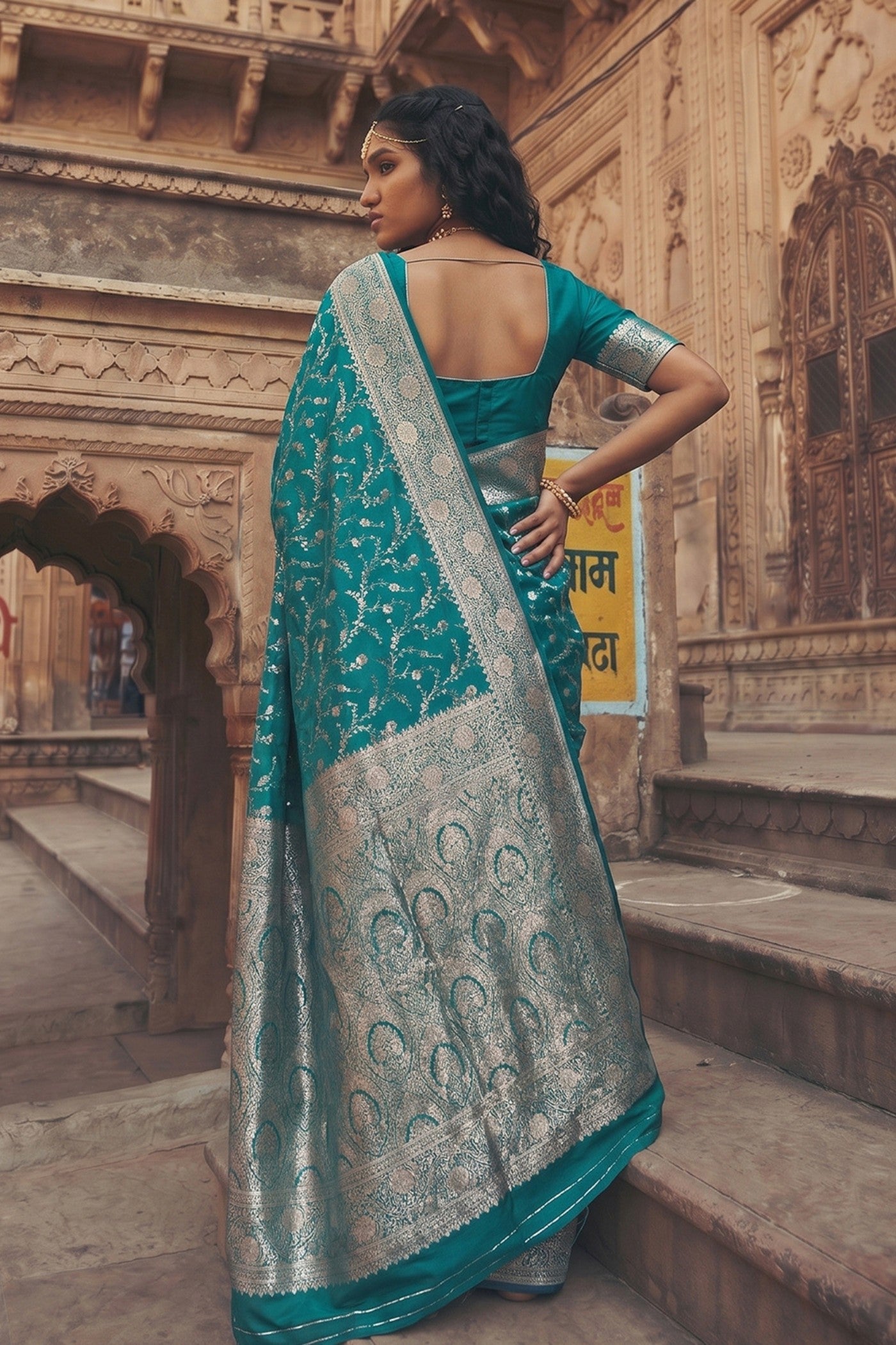 Buy MySilkLove Sapphire Blue Woven Banarasi Saree Online