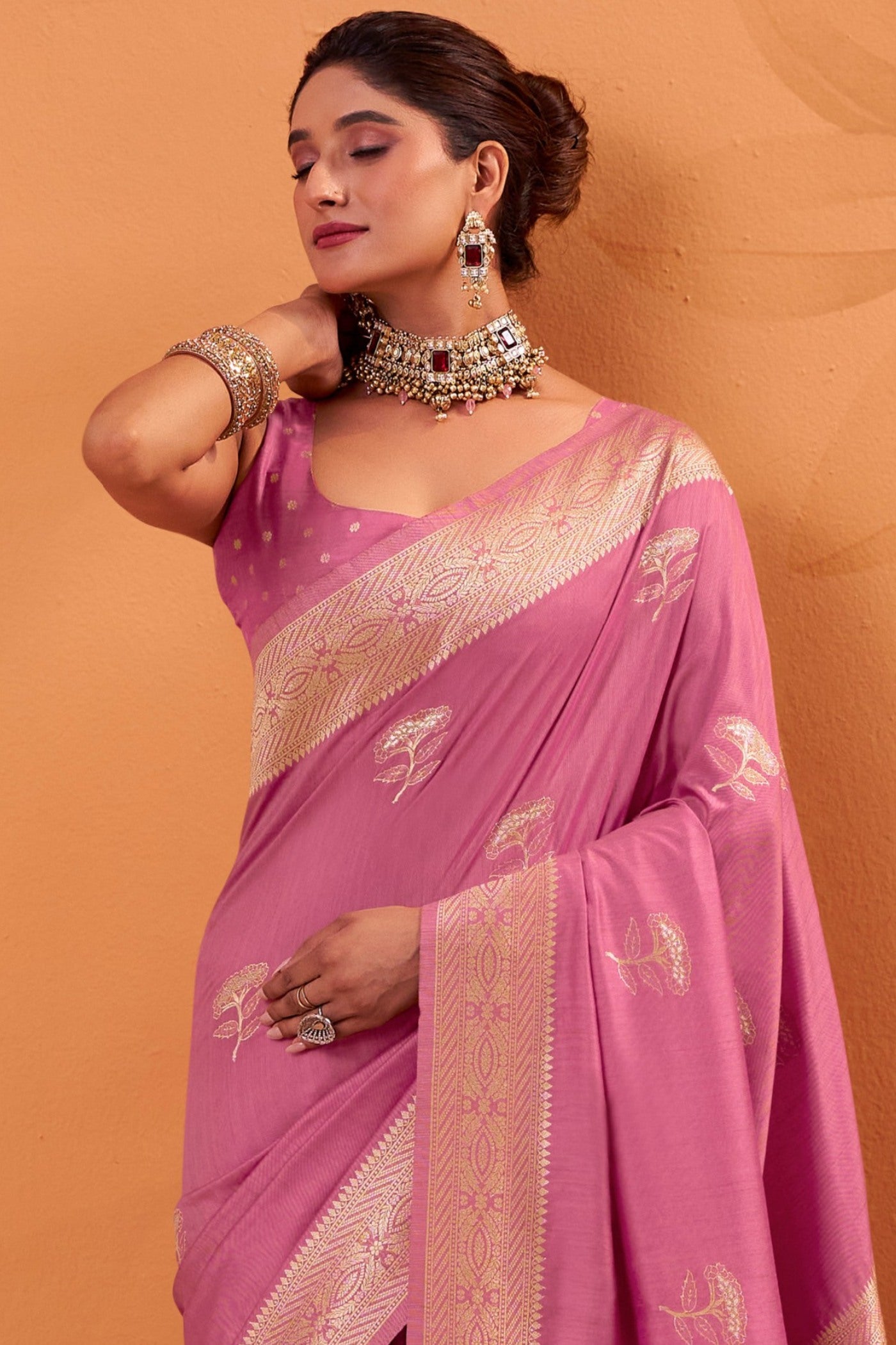 Buy MySilkLove Brink Pink Tussar Handloom Silk Saree Online