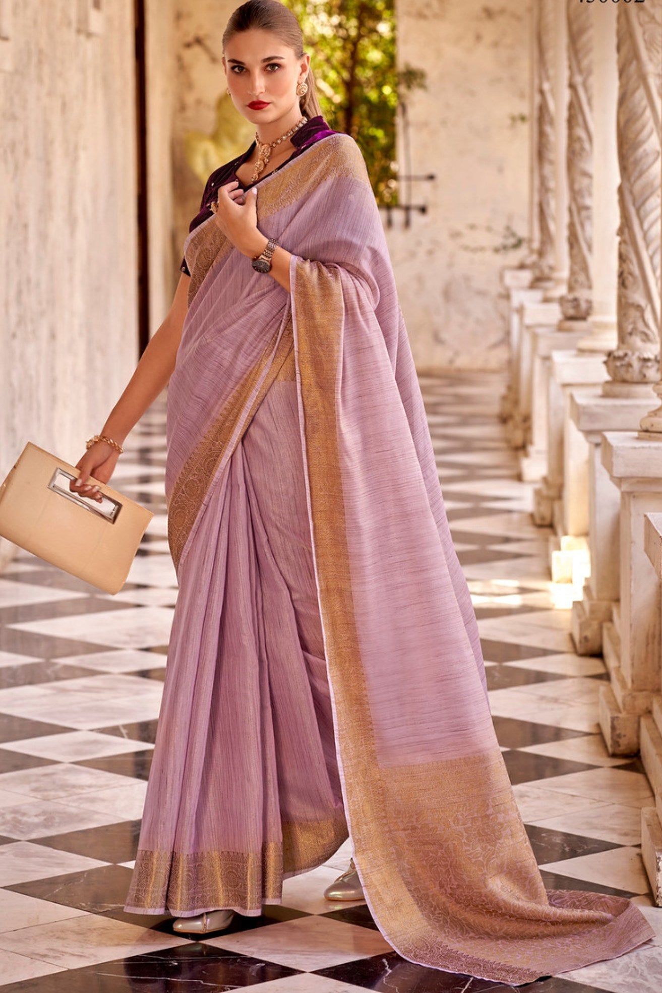 Buy MySilkLove Turkish Rose Purple Zari Woven Linen Saree Online