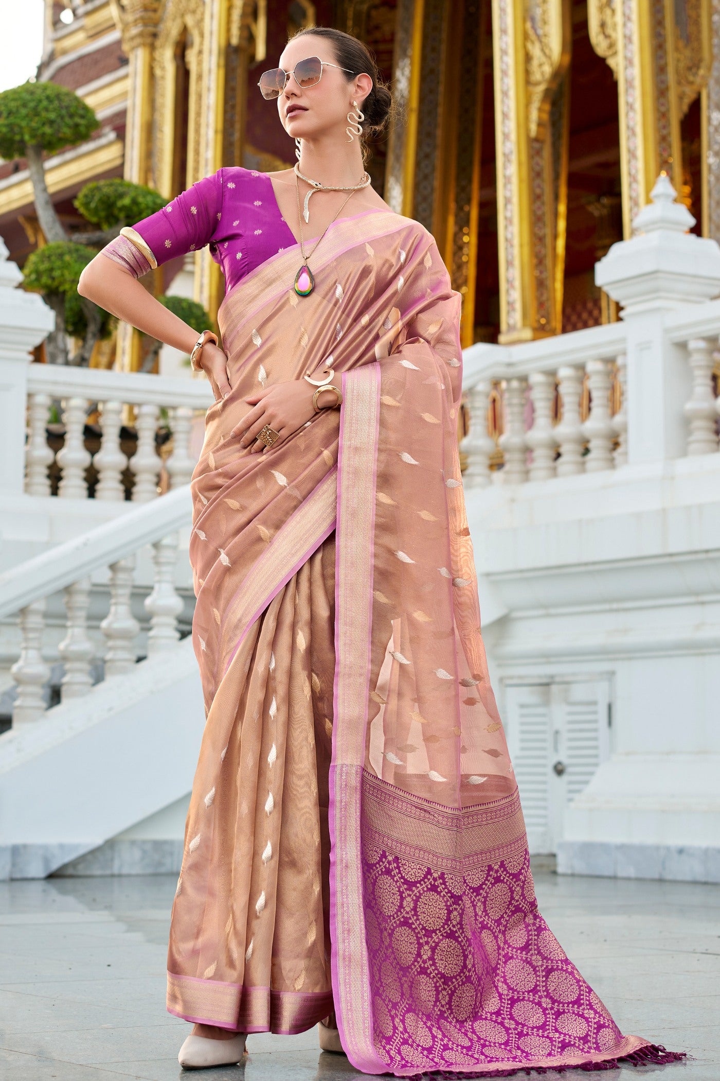 Buy MySilkLove Petite Orchid Peach Tissue Silk Saree Online