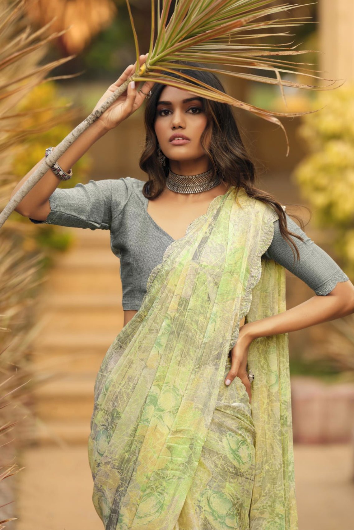 Buy MySilkLove Pavlova Green Barasso Printed Saree Online