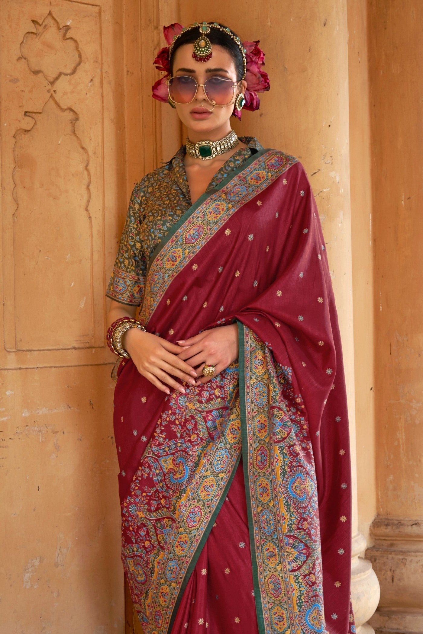 Buy MySilkLove Scarlet Red Printed Banarasi Saree Online