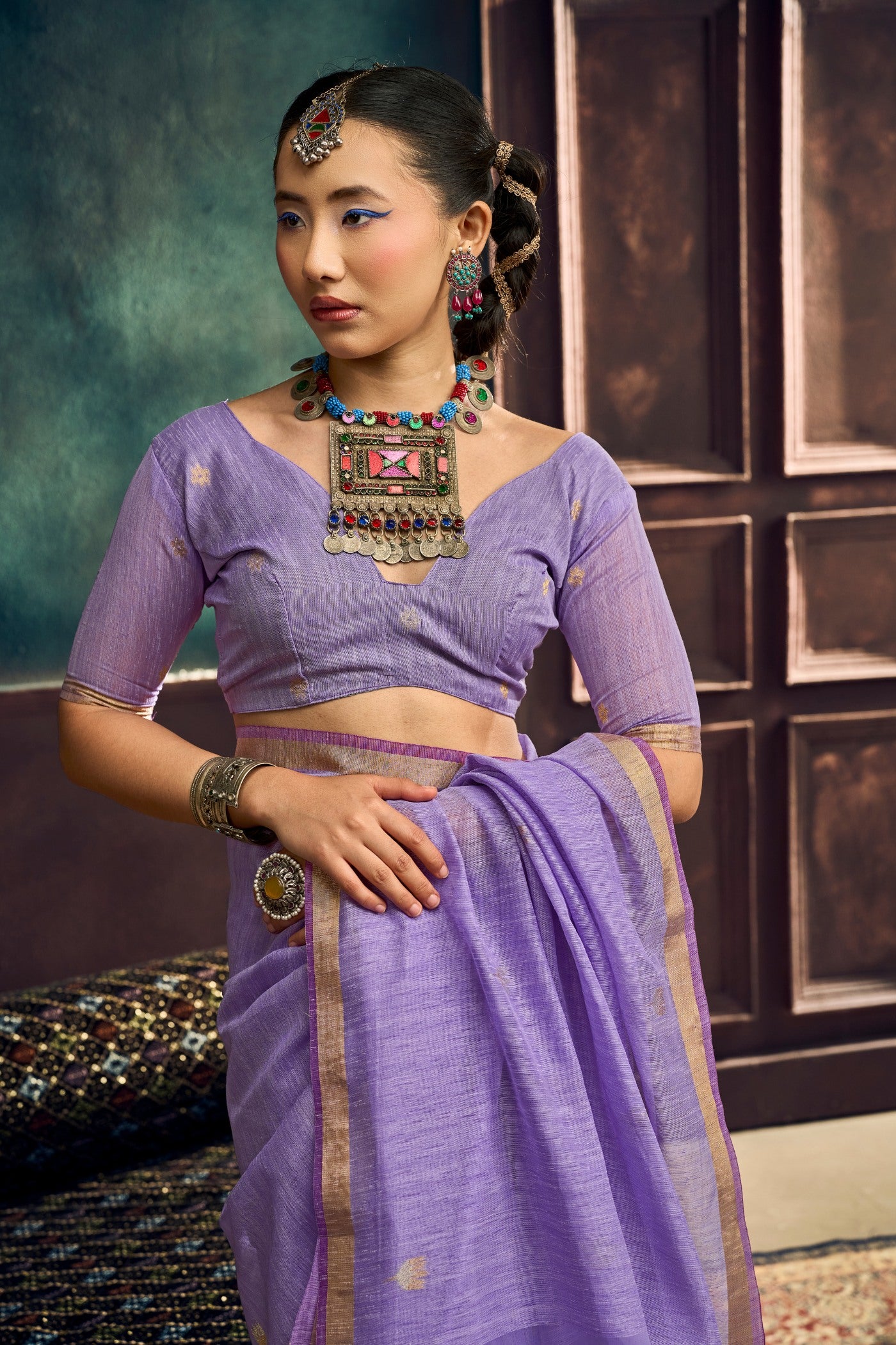 Buy MySilkLove Eggplant Purple Munga Handloom Cotton Saree Online
