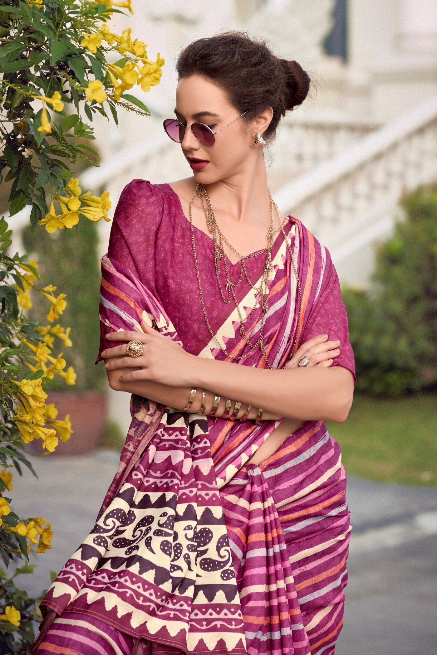 Buy MySilkLove Night Shadz Pink Mul Mul Cotton Saree Online