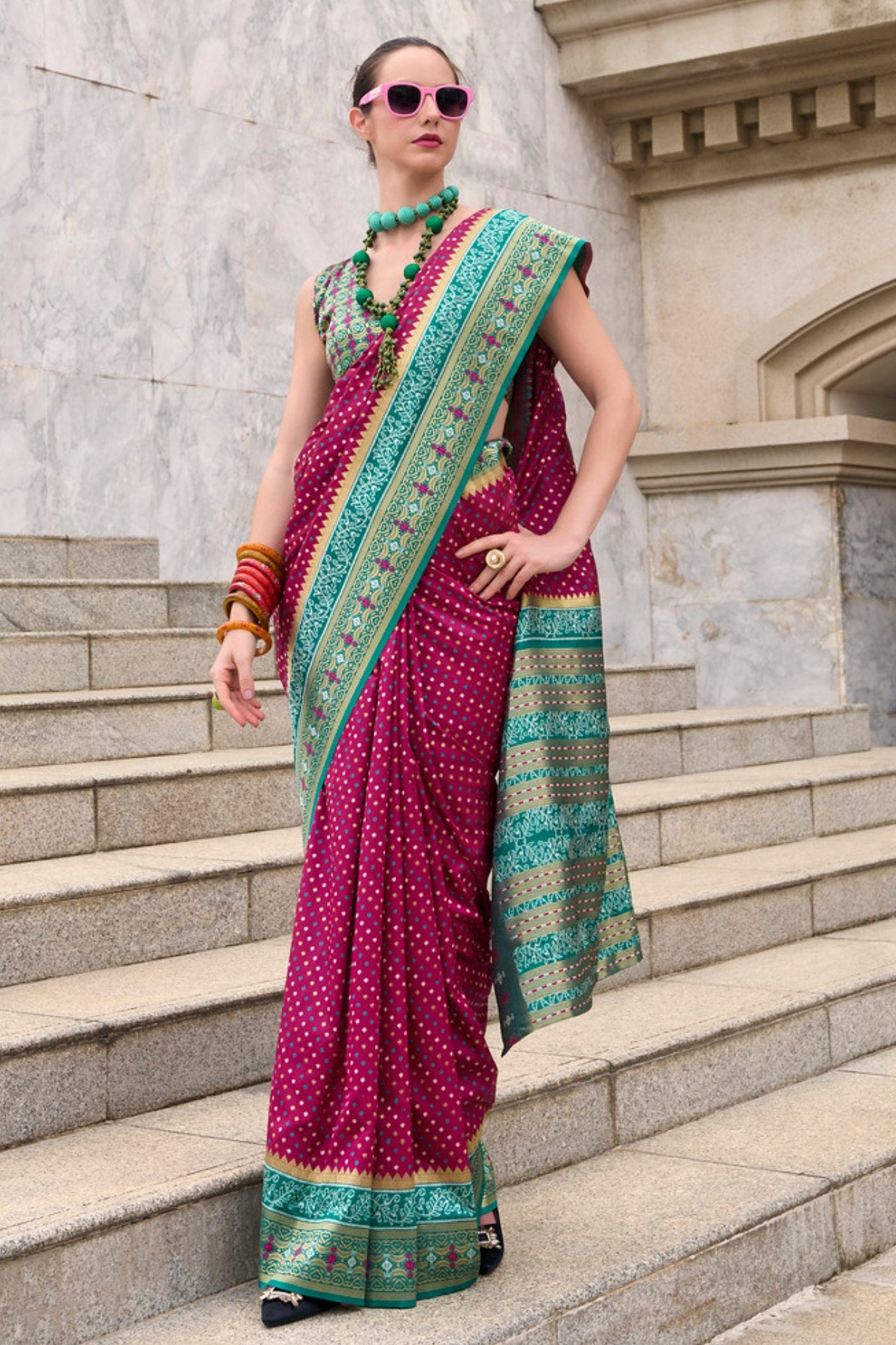 Buy MySilkLove Hibiscus Pink Woven Banarasi Saree Online