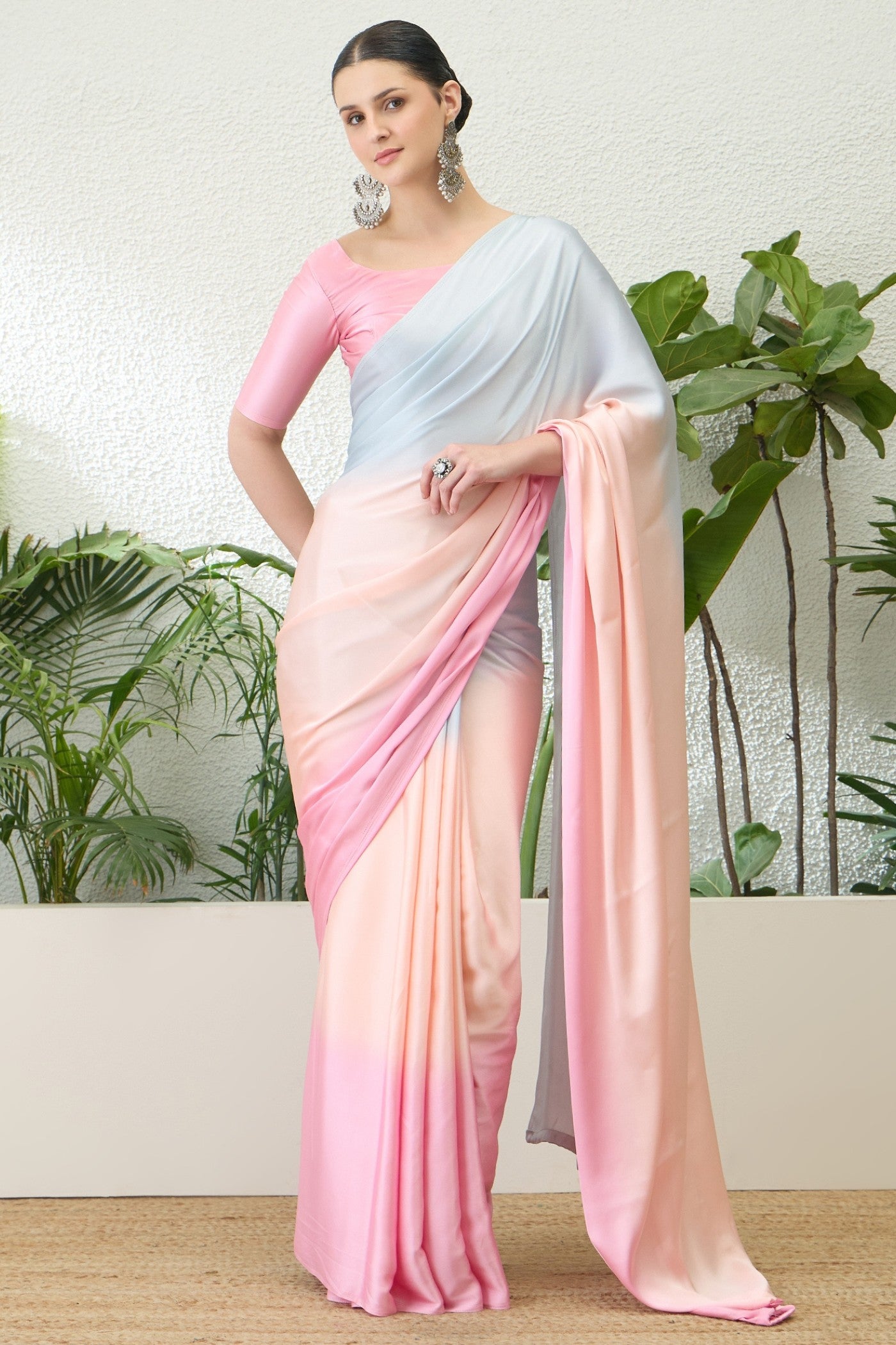 Buy MySilkLove Beauty Pink and Blue Satin Georgette Silk Saree Online