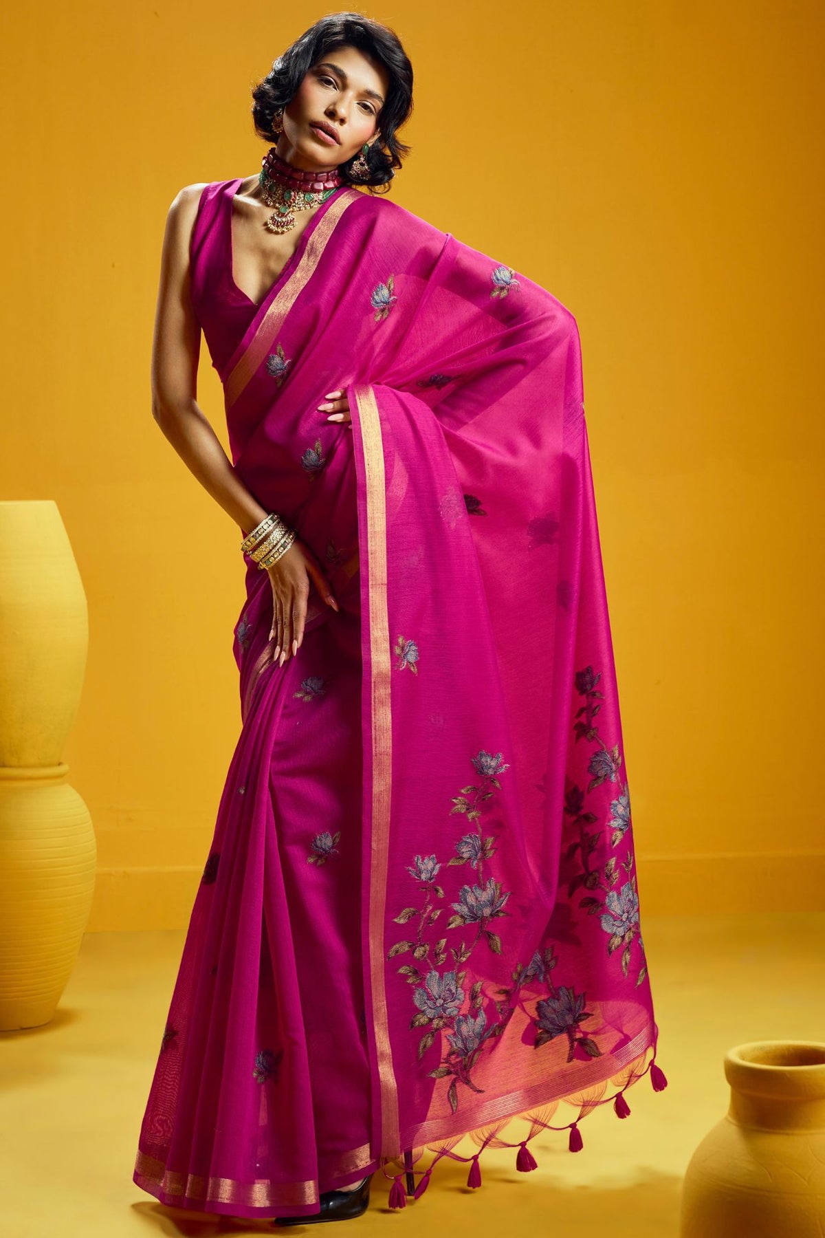 Buy MySilkLove Cupid Pink Handloom Muga Cotton Saree Online