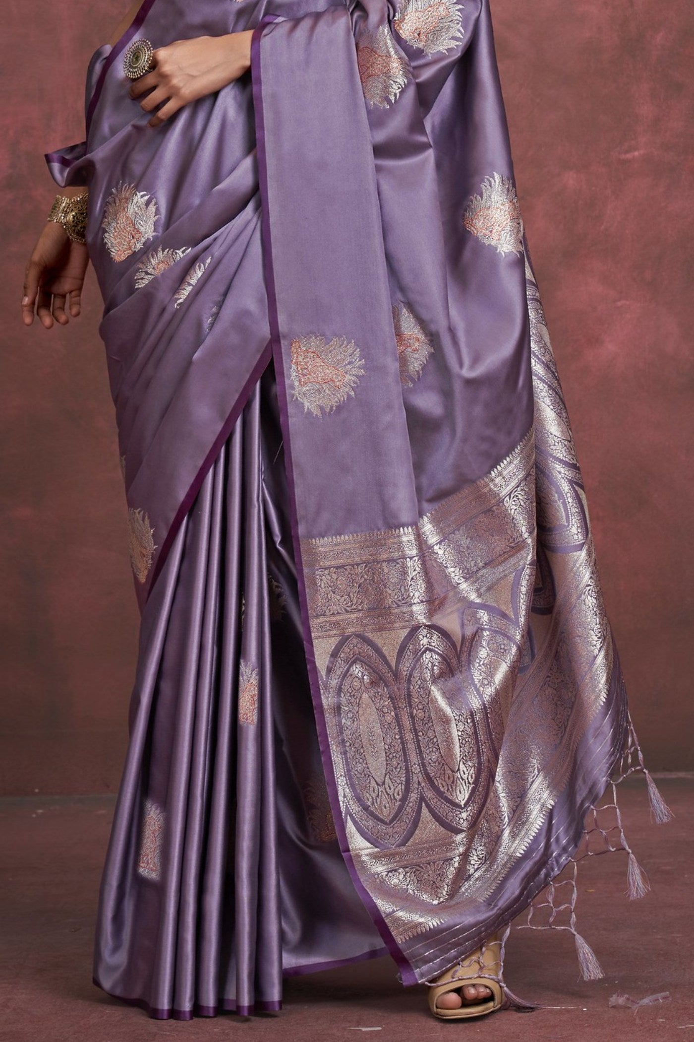 Buy MySilkLove Brandy Purple Handloom Satin Banarasi Saree Online