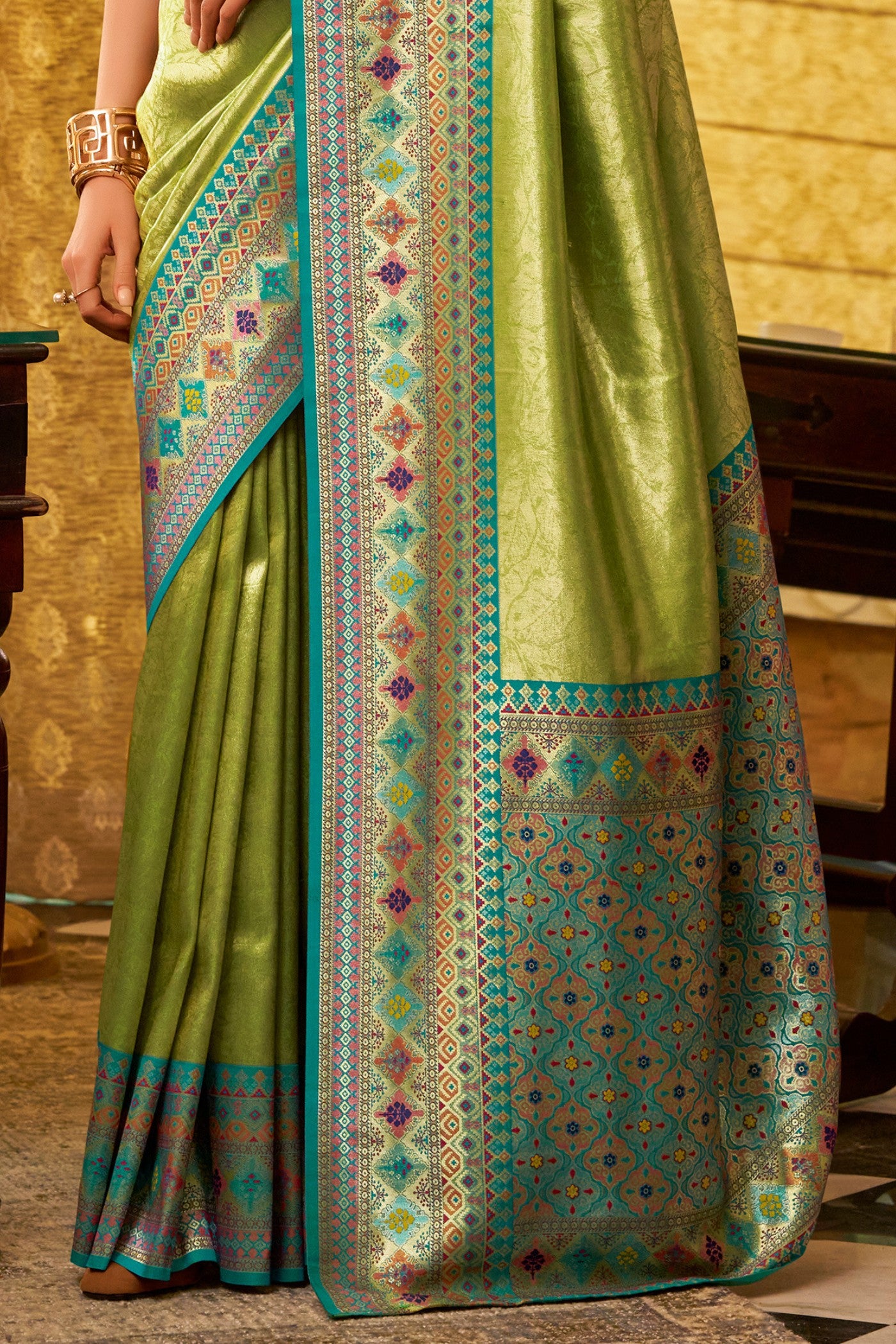 Buy MySilkLove Wild Willow Green Woven Tissue Silk Saree Online