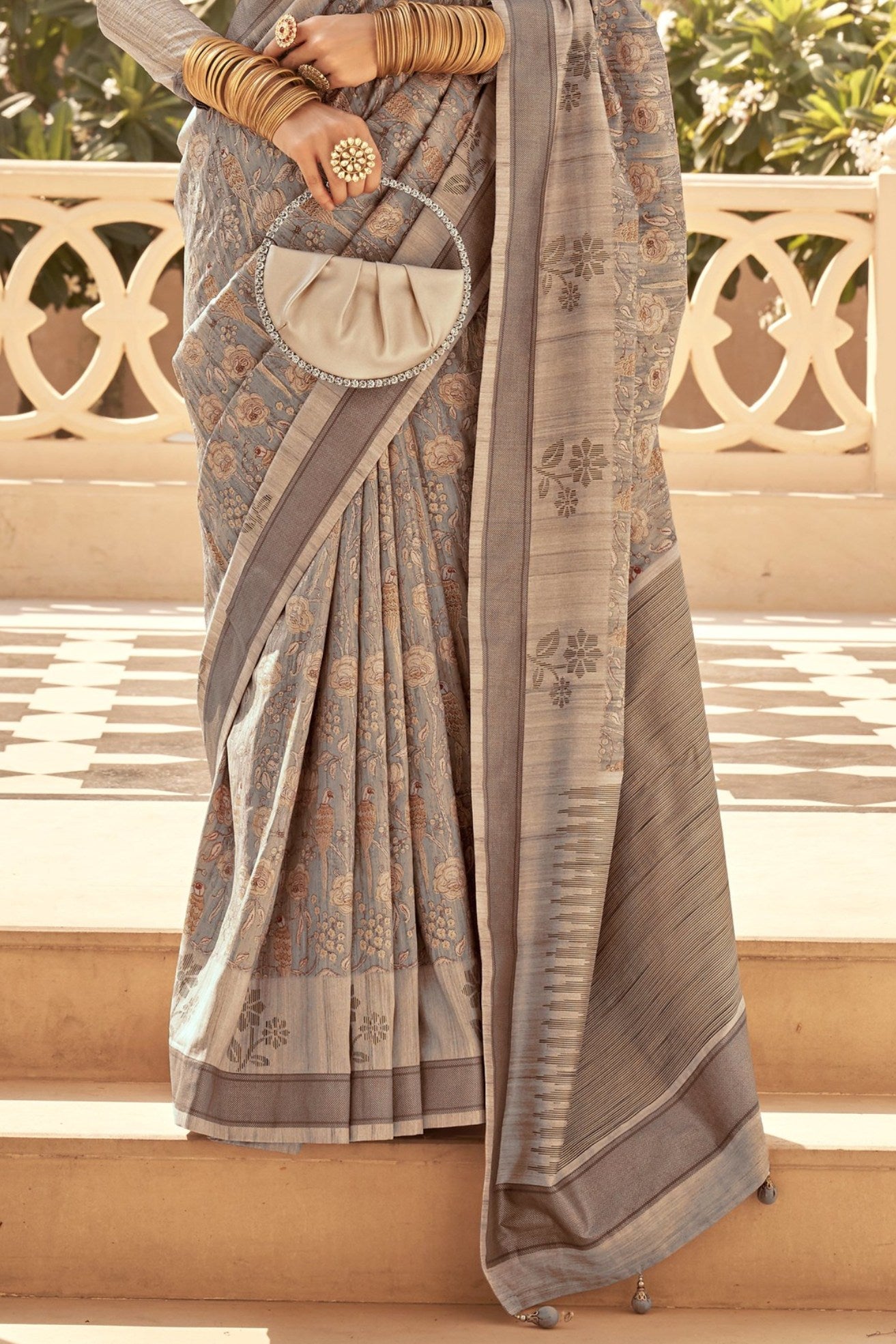 Buy MySilkLove Big Stone Grey Banarasi Handloom Saree Online