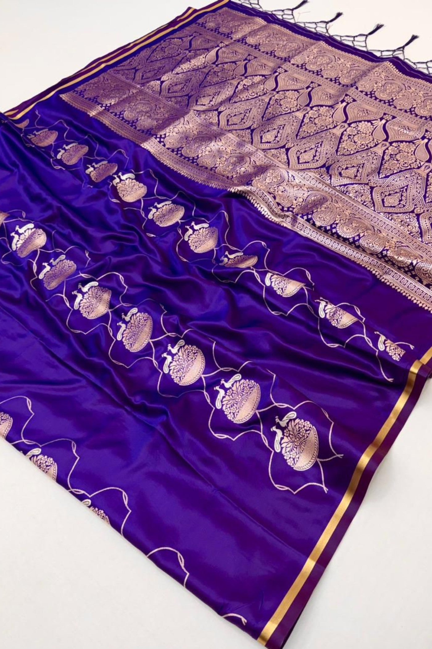 Buy MySilkLove Royal Blue Handloom Satin Silk Saree Online