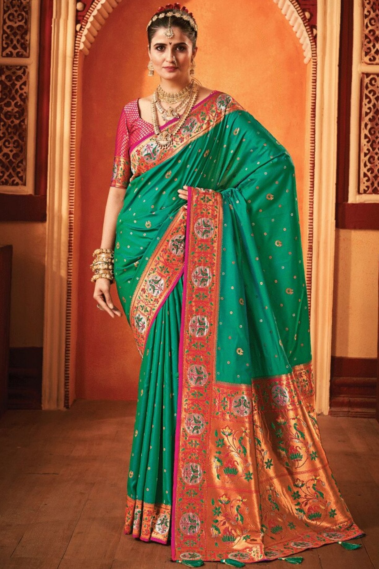 Buy MySilkLove Eucalyptus Green Woven Paithani Saree Online