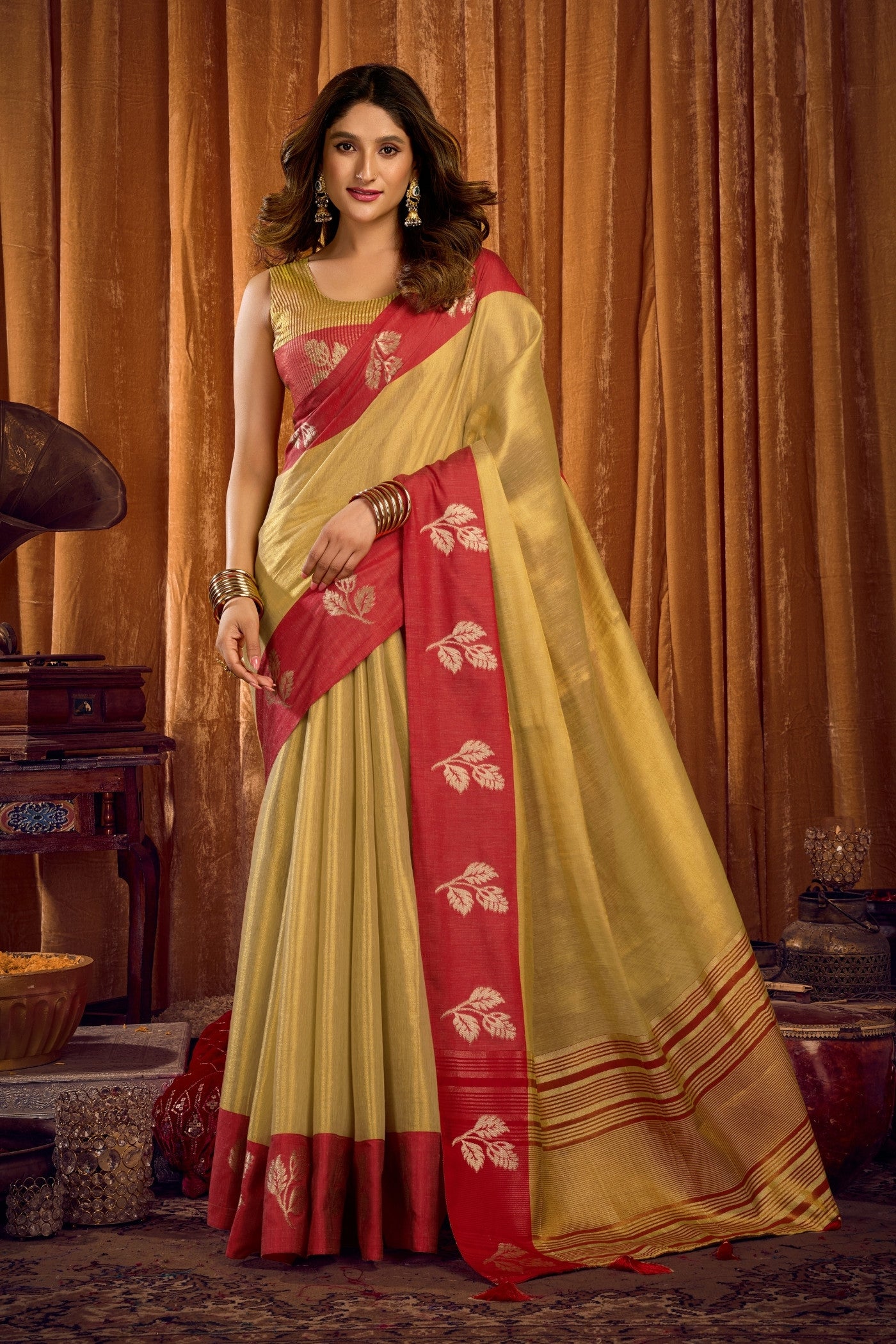 Buy MySilkLove Light Yellow Woven Tissue Saree Online