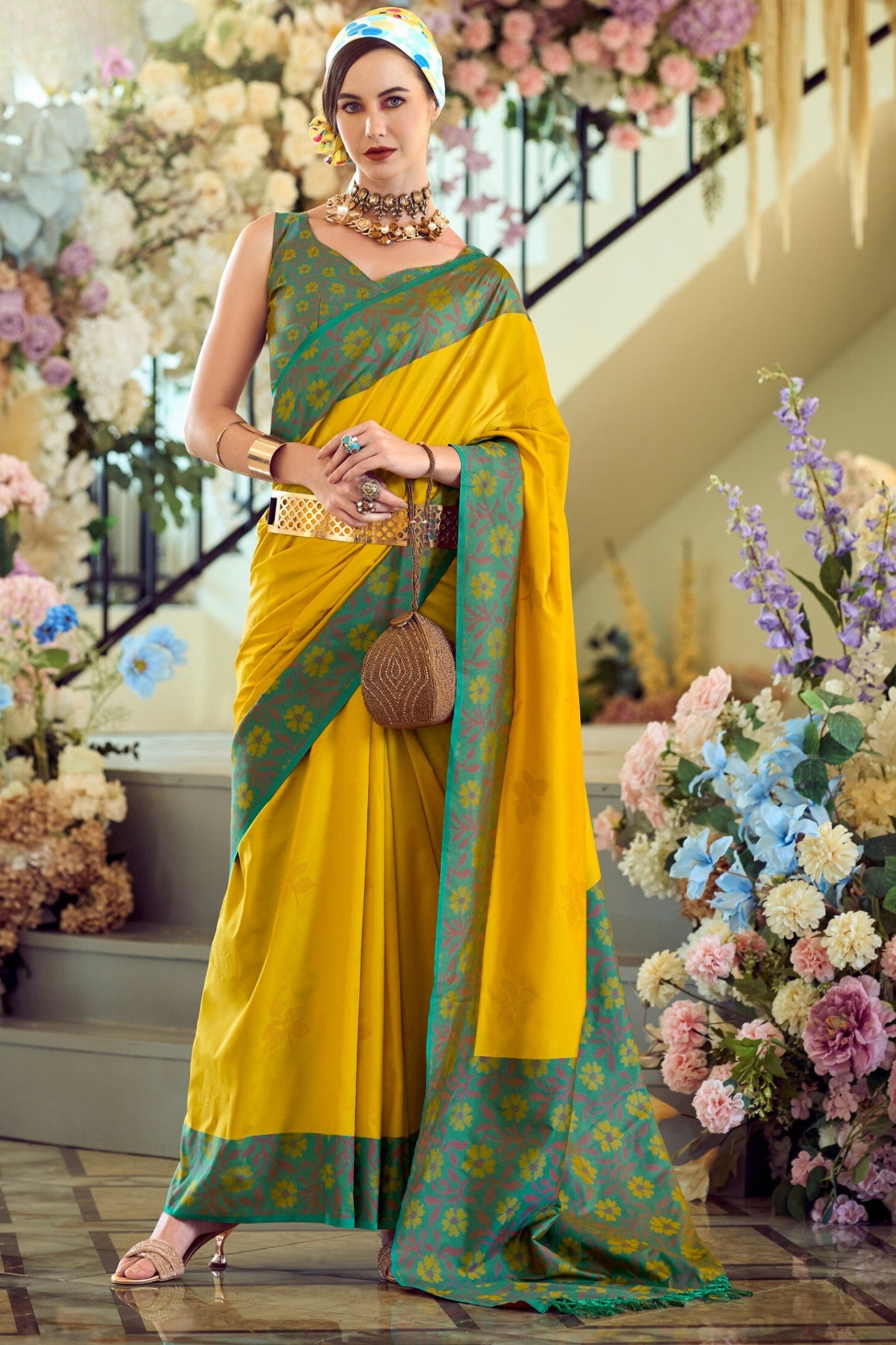 Buy MySilkLove Buttercup Yellow Woven Banarasi Soft Silk Saree Online