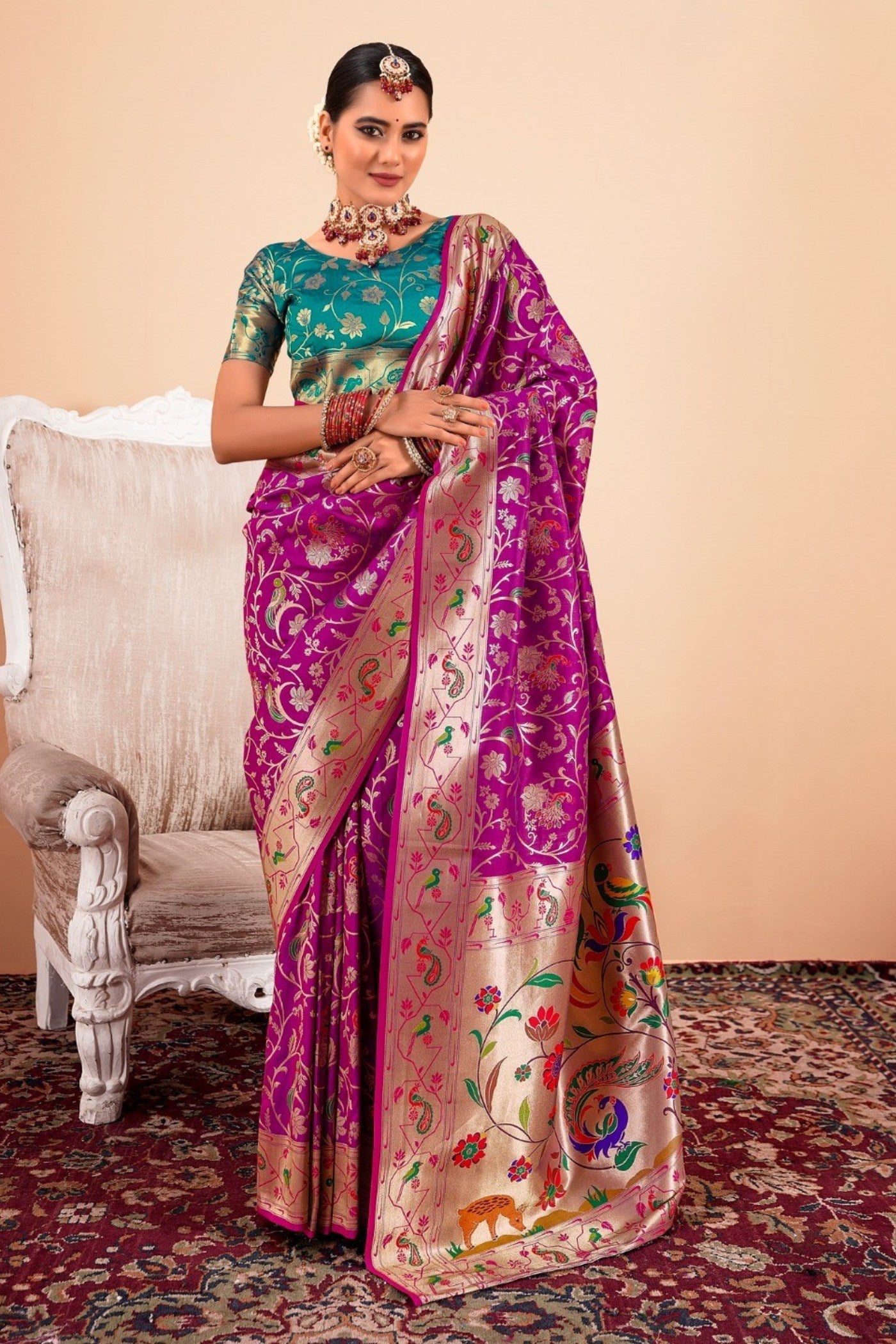 Buy MySilkLove Grape Purple Woven Paithani Saree Online