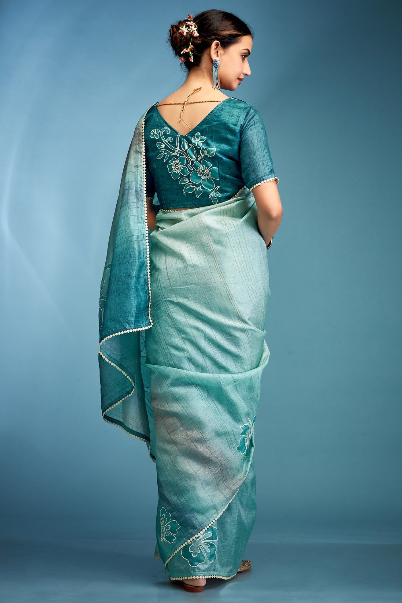 Buy MySilkLove Blue Flax Designer Tussar Silk Saree Online