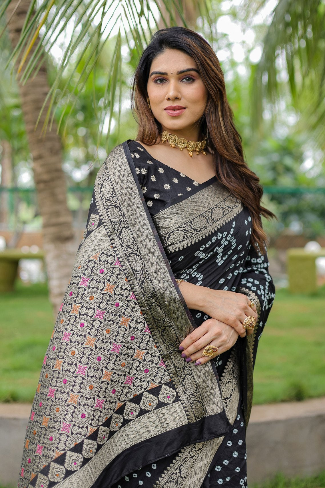 MySilkLove Tuna Black Woven Bandhani Dola Silk Saree