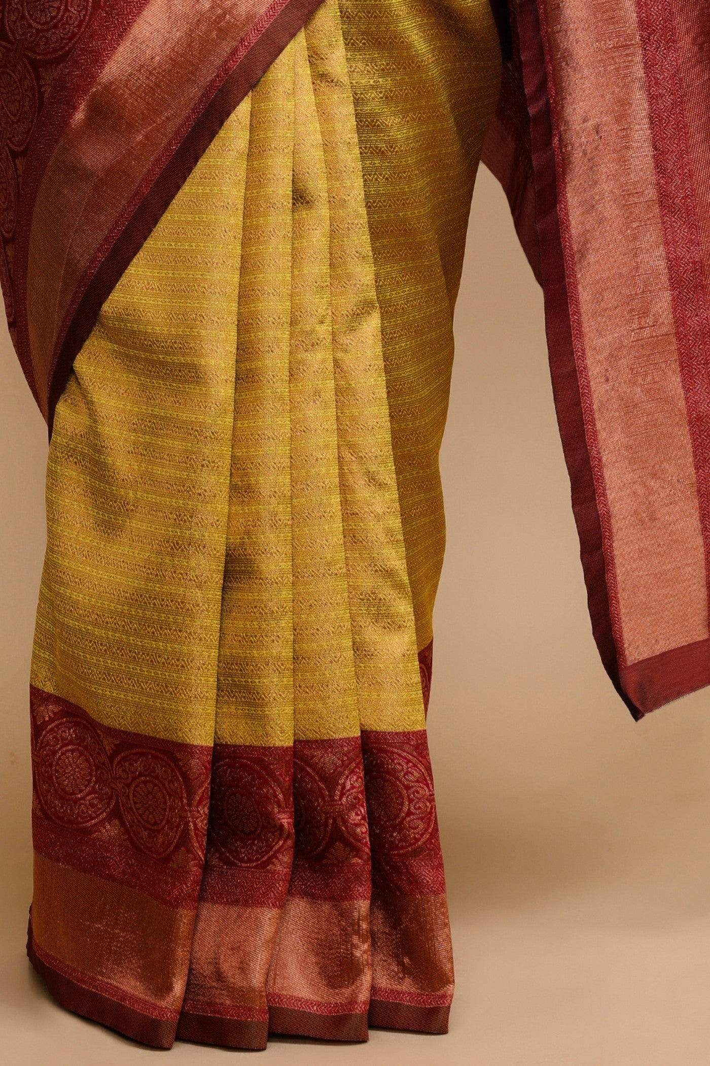 Buy MySilkLove Papaya Whip Yellow Woven Jacquard Lichi Silk Saree Online