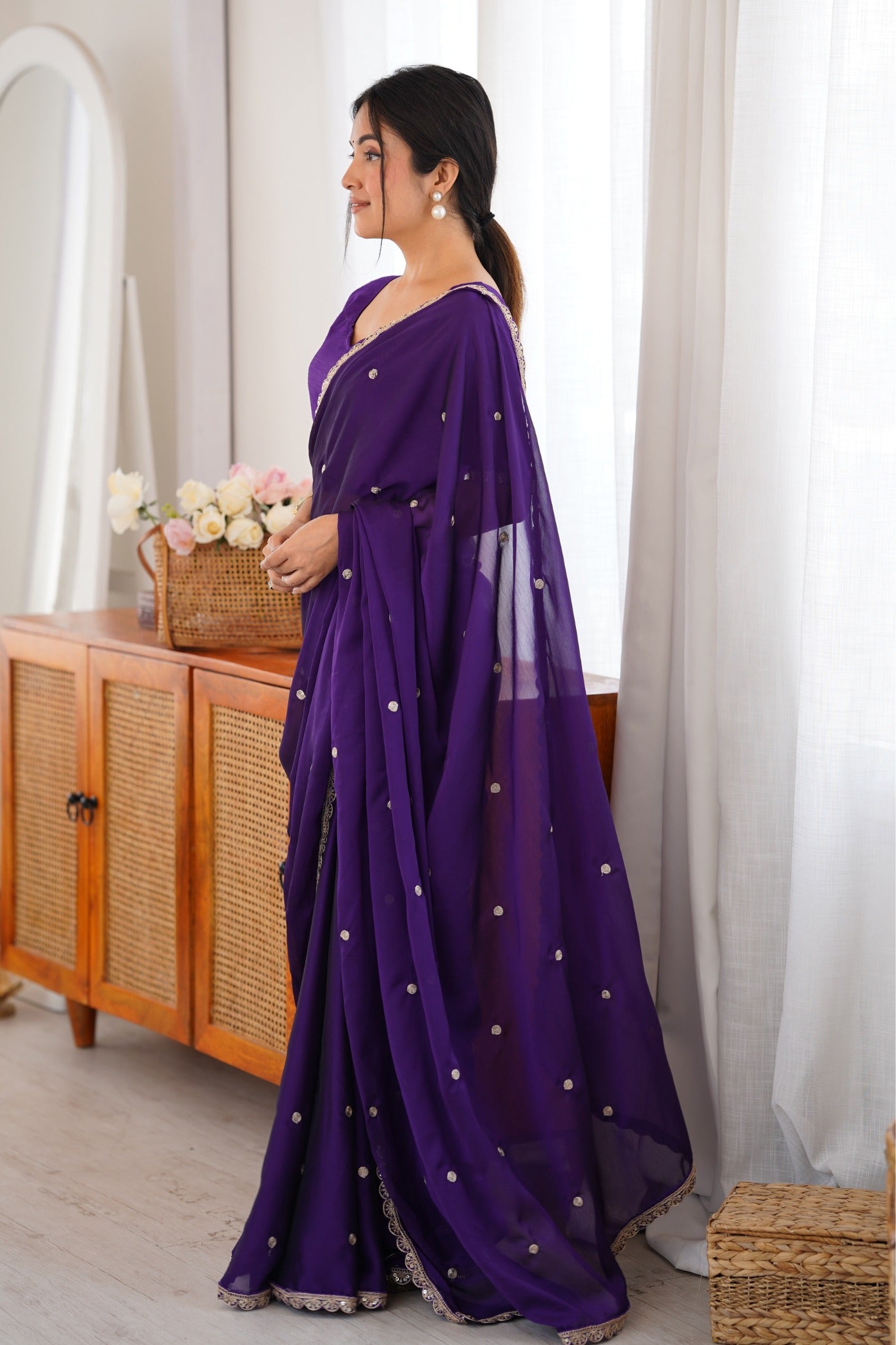 Buy MySilkLove Boston Purple Georgette Partywear Saree Online