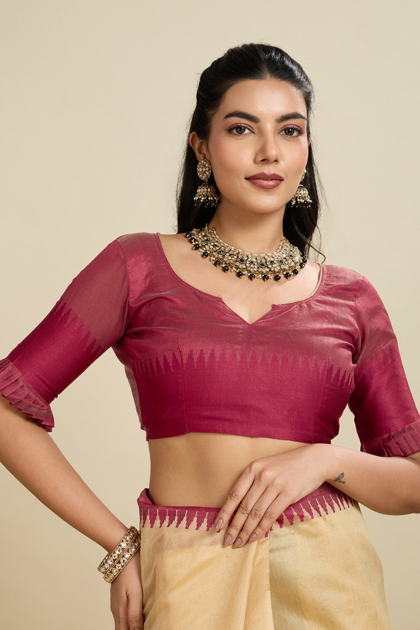 Buy MySilkLove Vanilla Cream Woven Raw Silk Saree Online