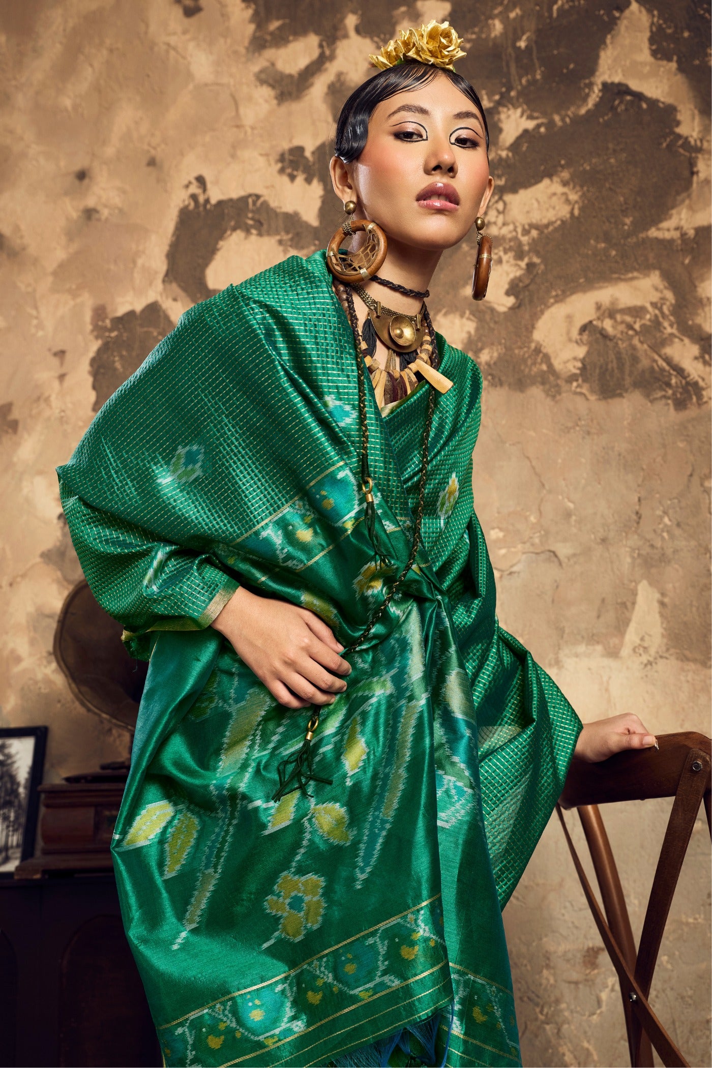 Buy MySilkLove Jungle Green Tussar Paithani Fusion Handloom Saree Online