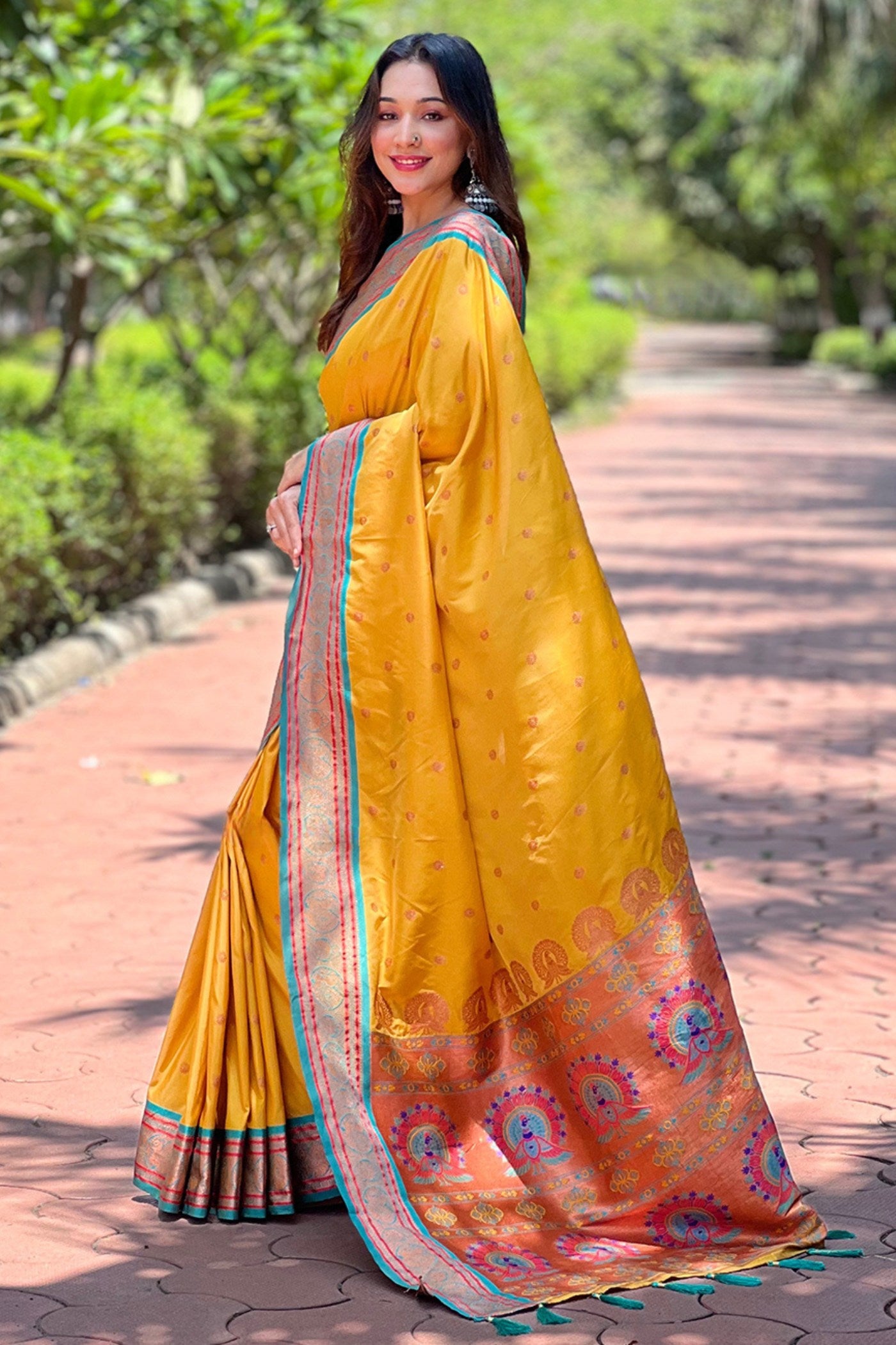 Buy MySilkLove Daisy Yellow Zari Woven Paithani Saree Online