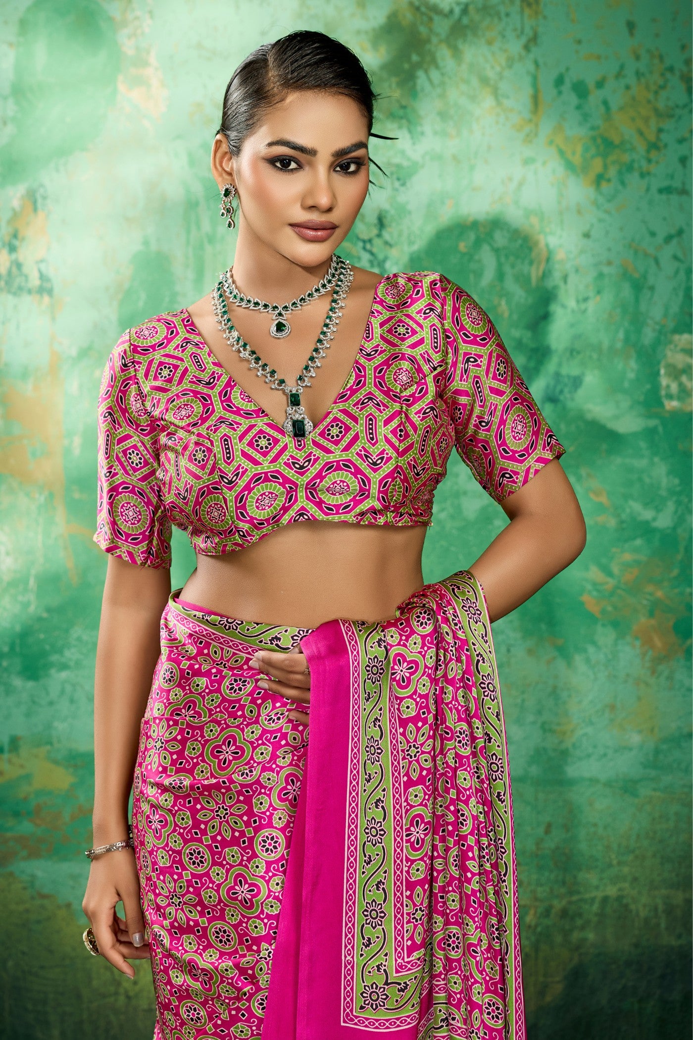 Buy MySilkLove Paradise Pink Modal Ajrakh Satin Printed Silk Saree Online