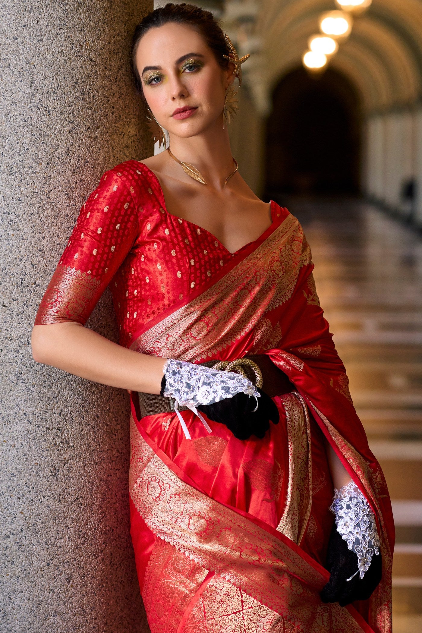 Buy MySilkLove Chilli Red Handloom Satin Silk Saree Online